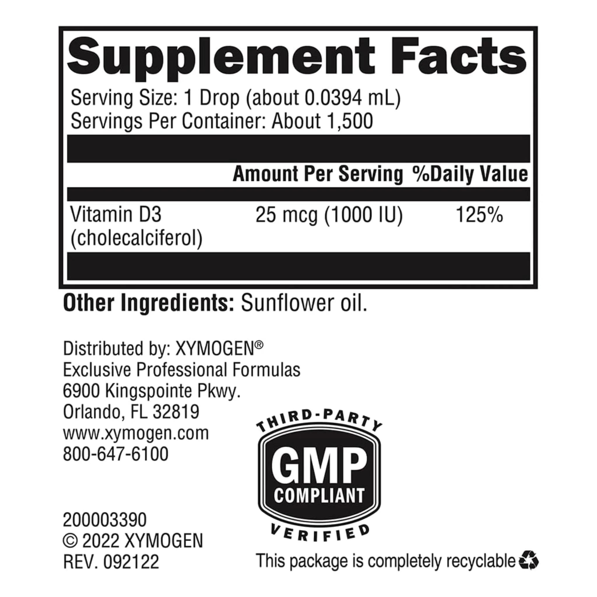 Xymogen D3 Liquid 60ml - Nature's Source Inc