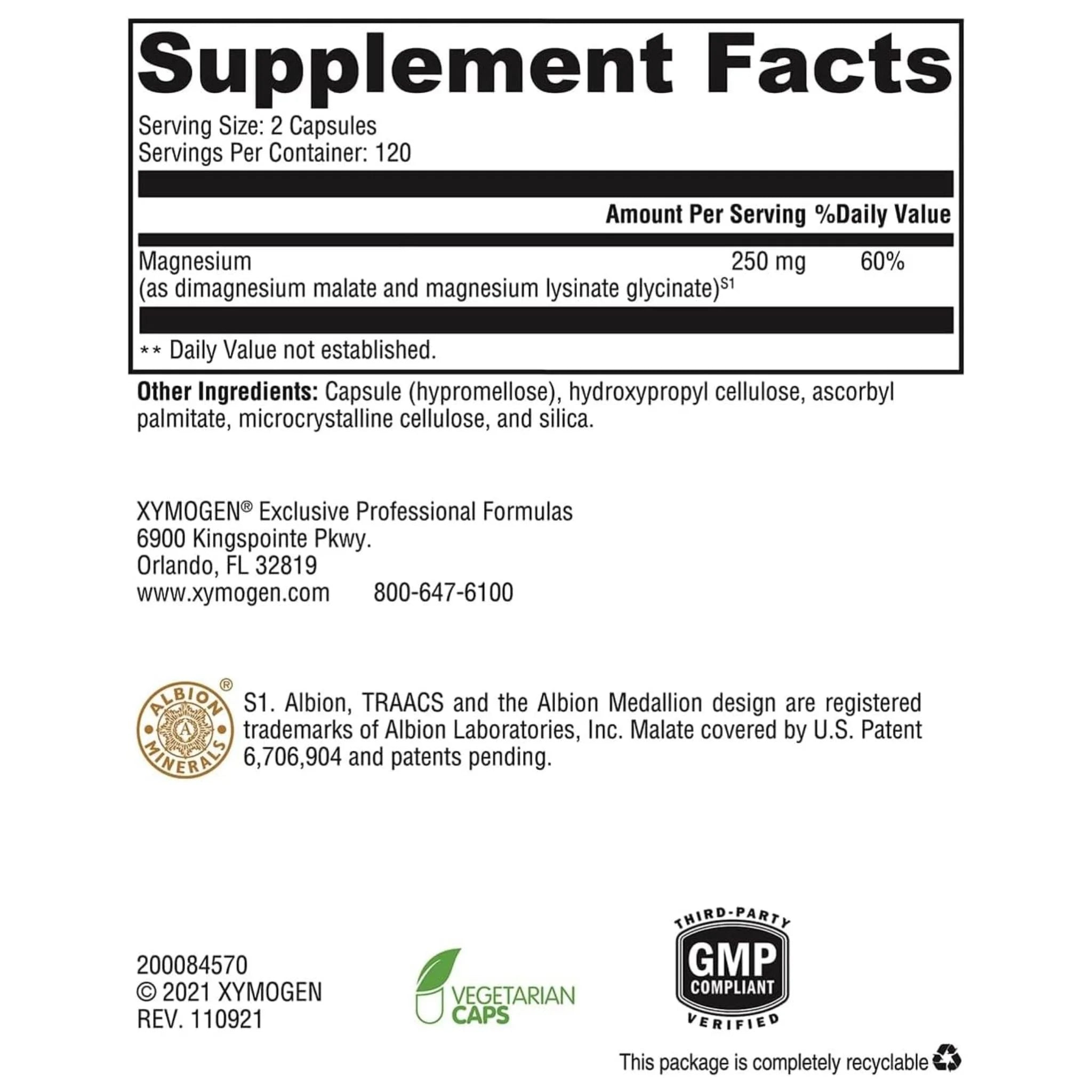 Xymogen Optimag 125mg 120vc - Nature's Source Inc