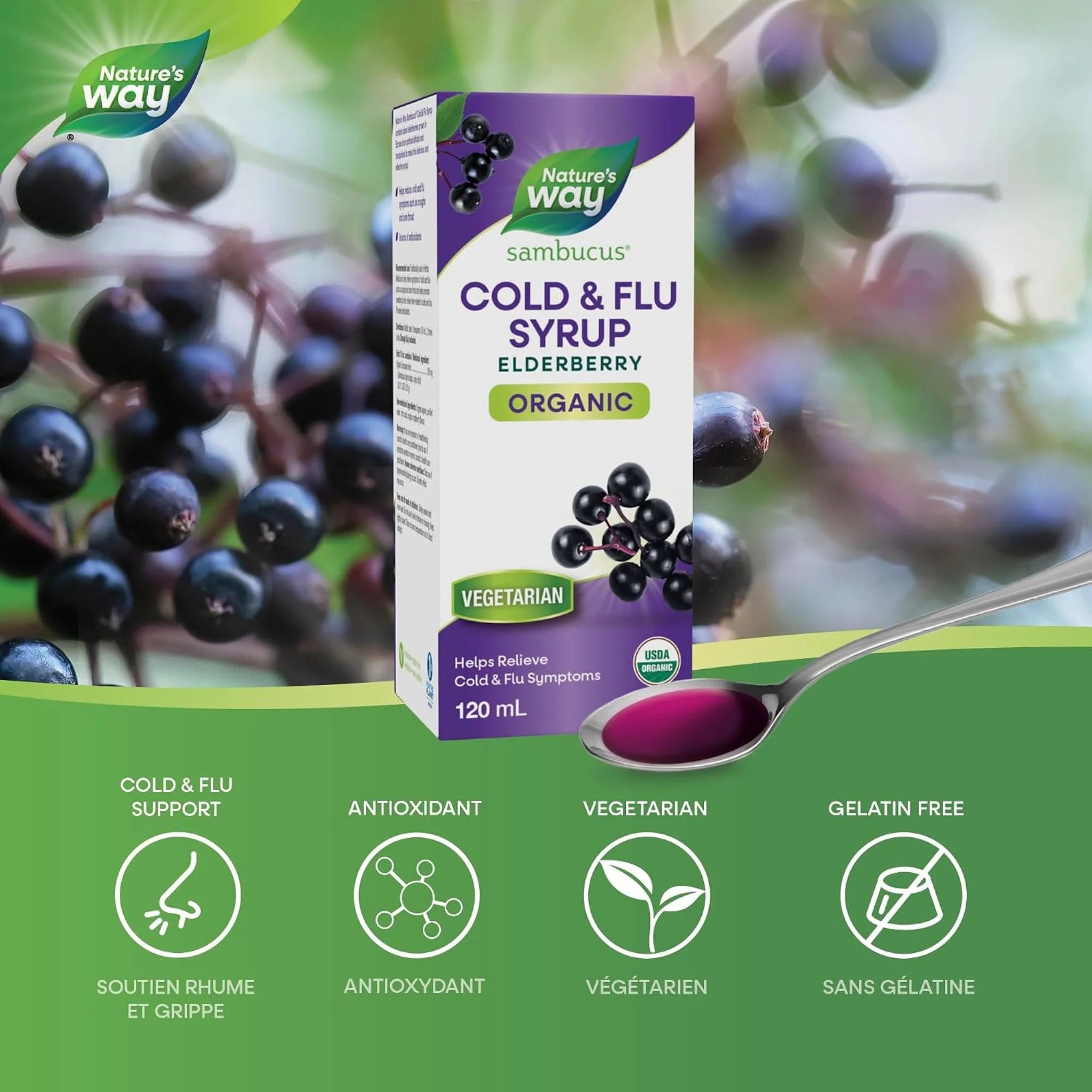 Natures Way Organic Sambucus Elderberry - Cold And Flu 120ml