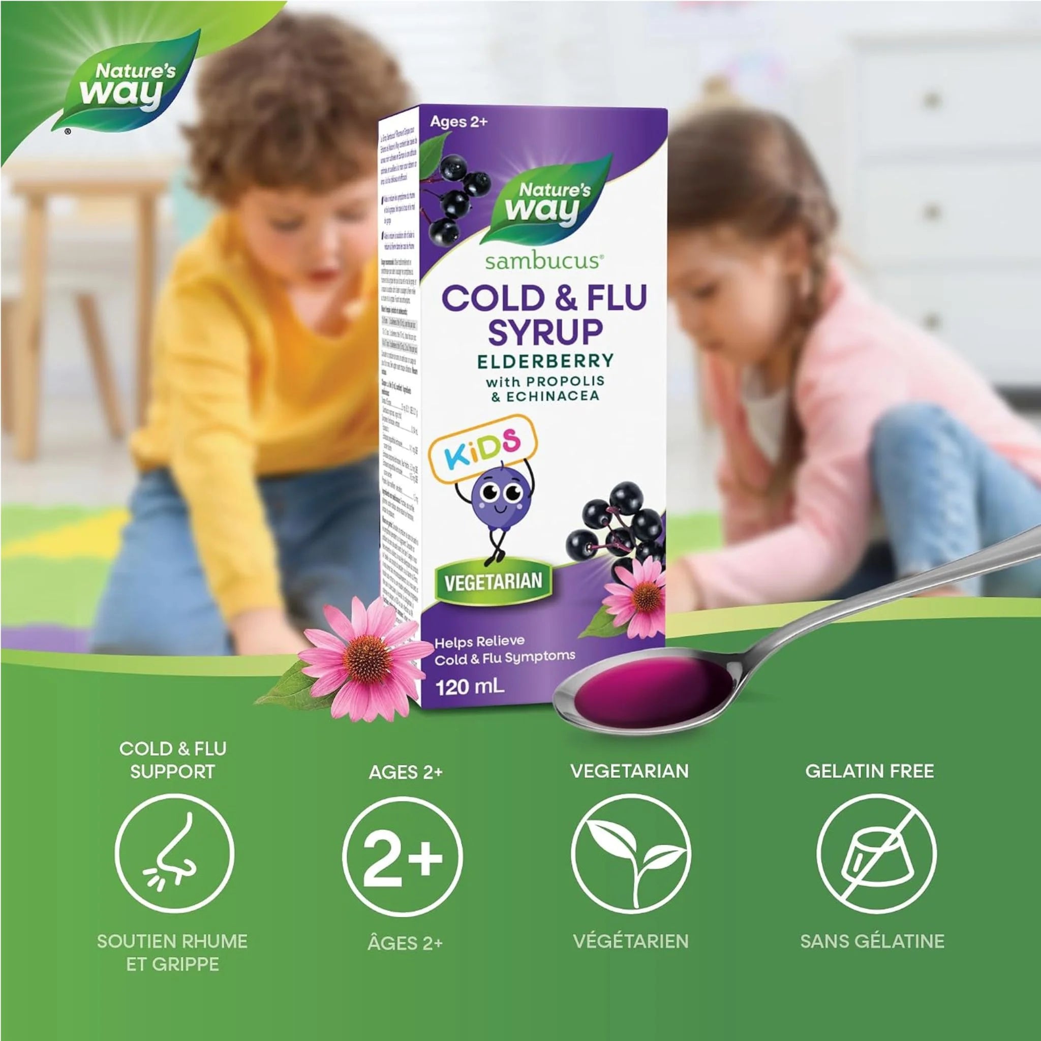 Natures Way Sambucus Elderberry For Kids - Cold And Flu - 120ml