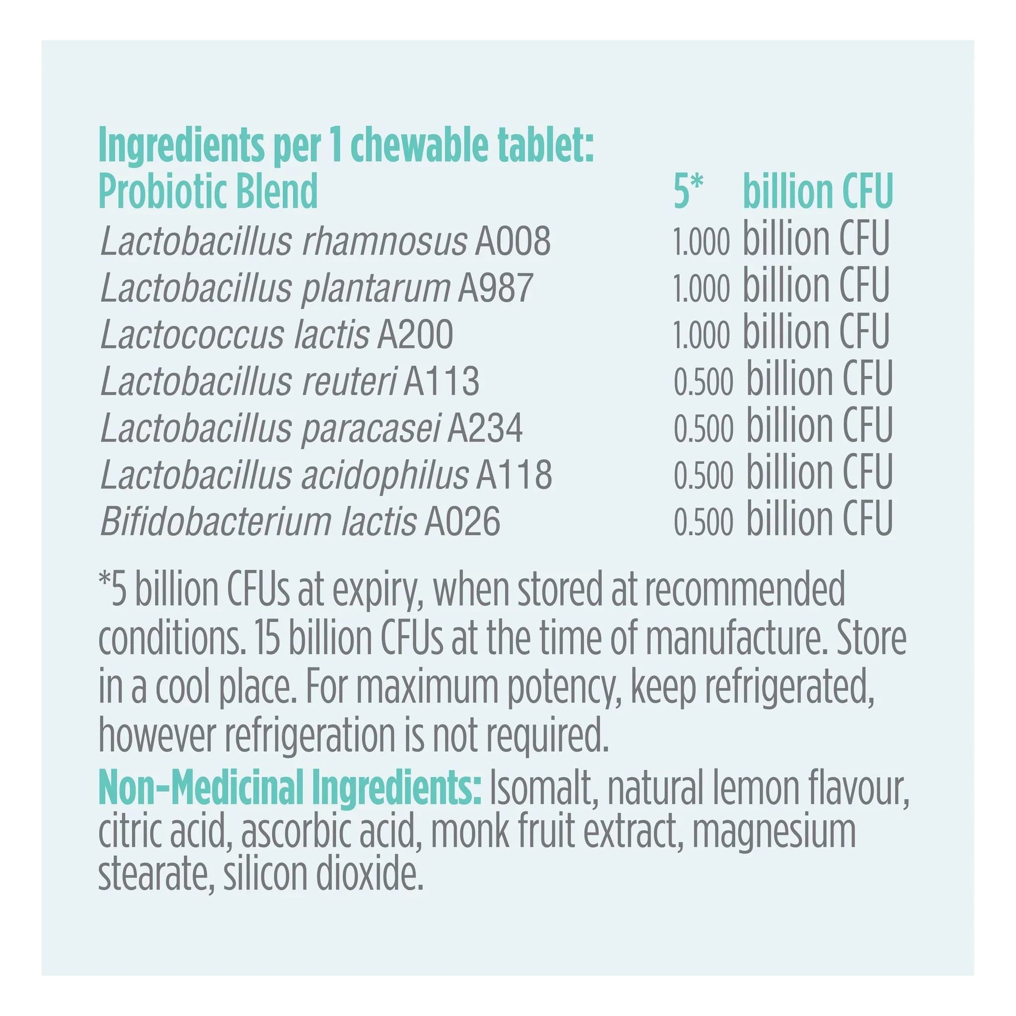Genuine Health Advanced Gut Health Probiotic Kids 5 Billion 30 Yummy Lemon Chews - Nature's Source Inc