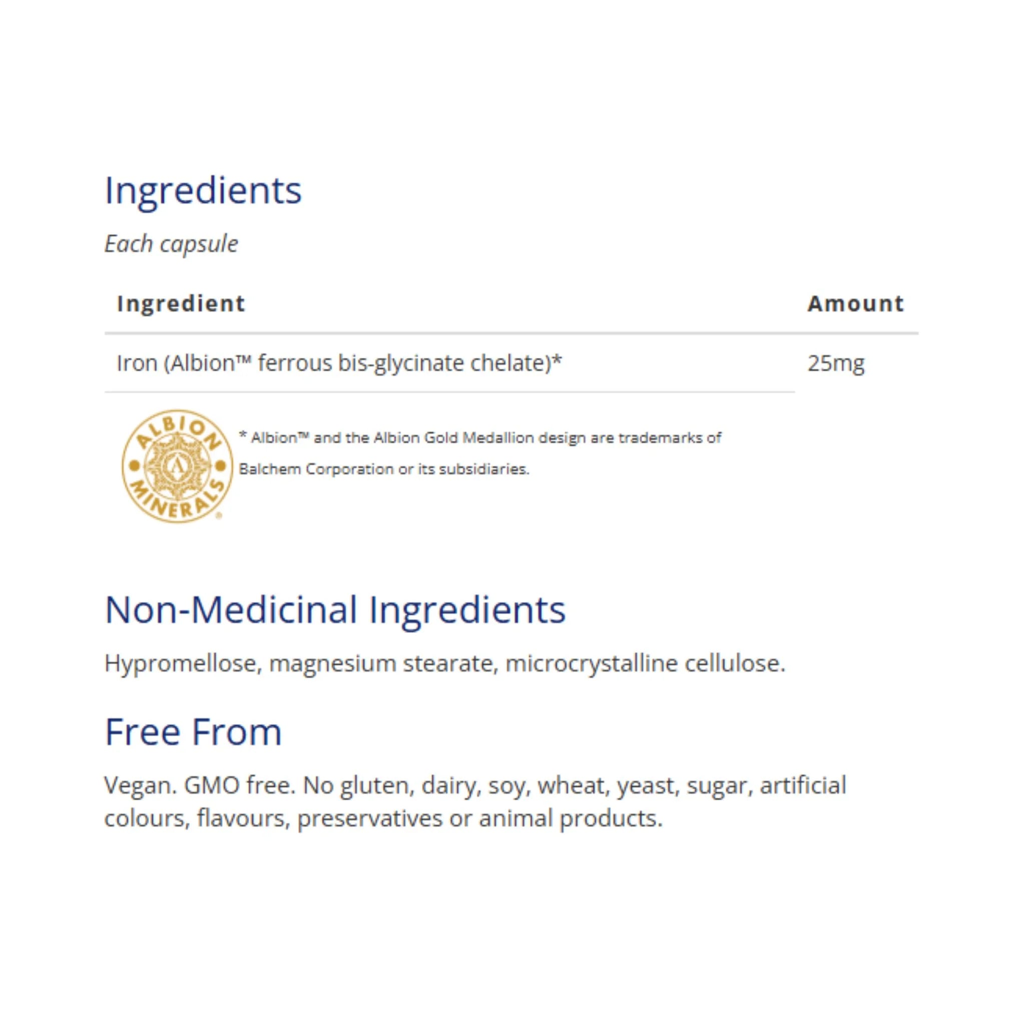CanPrev Iron Bis - glycinate 25mg 120 Vegetable Capsules - Nature's Source Inc