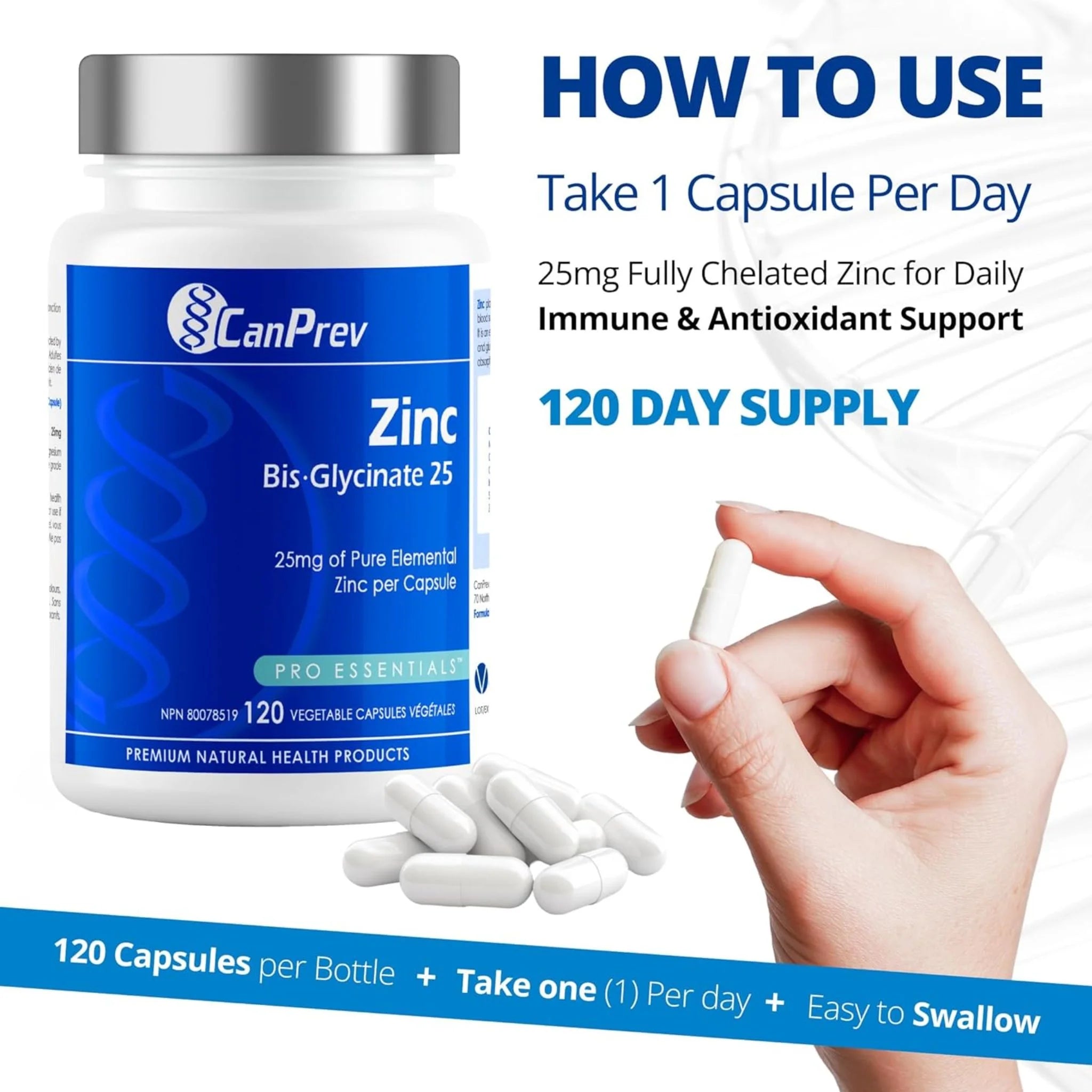 CanPrev Zinc Bisglycinate 25 120 vc - Nature's Source Inc