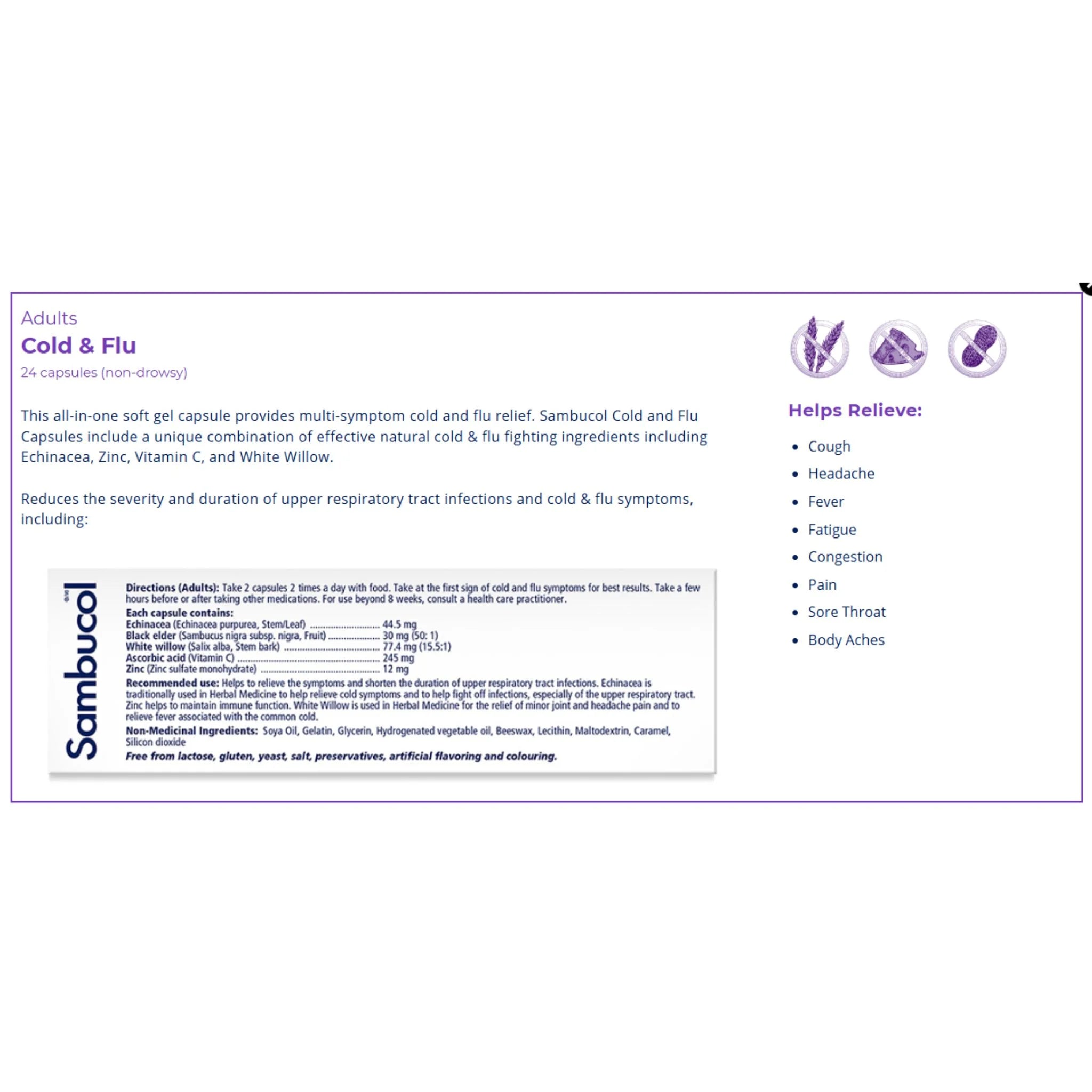 Sambucol Cold & Flu Capsules 24 Capsules