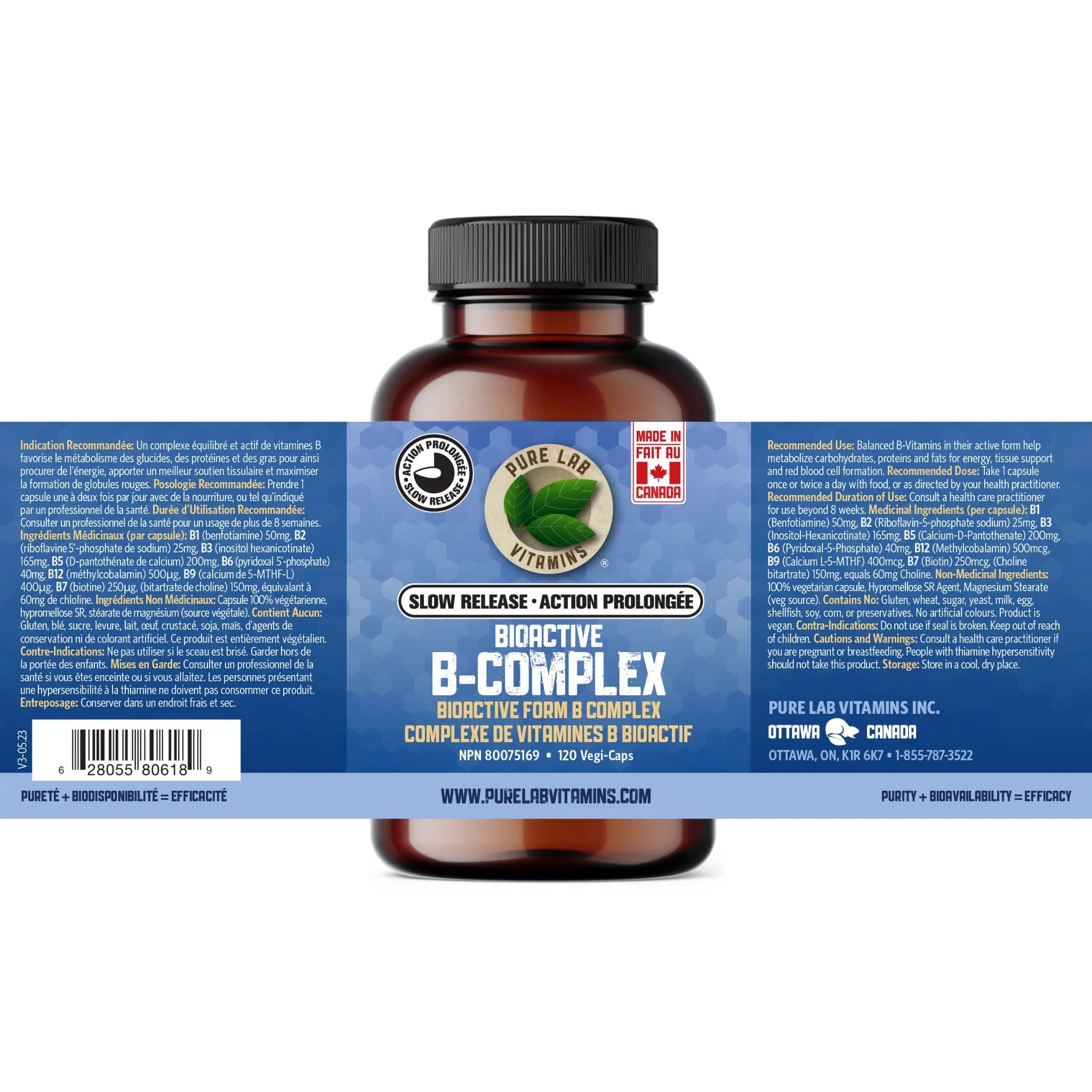 Pure Lab Vitamins Bioactive B Slow Release 120 Veg-Cap