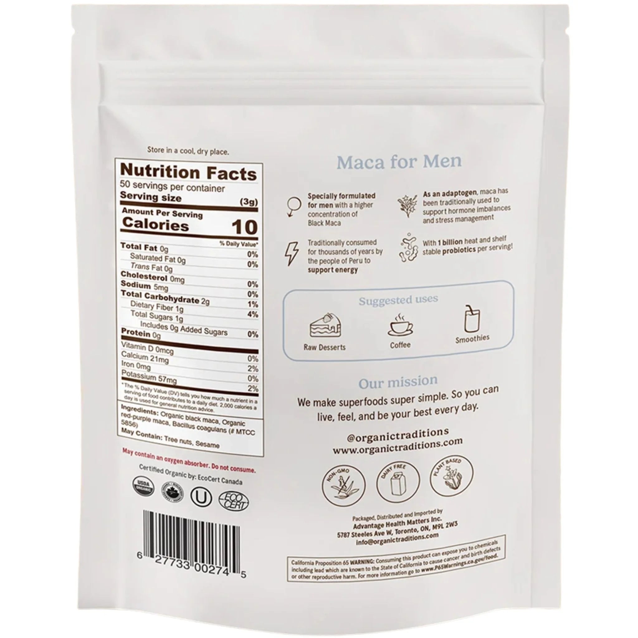 Organic Traditions Maca for Men with Probiotics - 150g