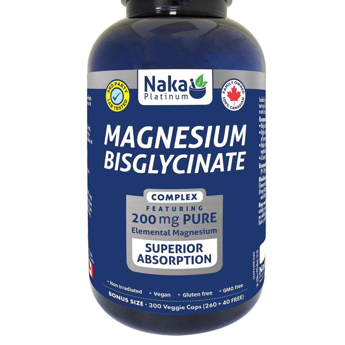 Naka Platinum Magnesium Bisglycinate, 200mg, 300 Vegan Capsules