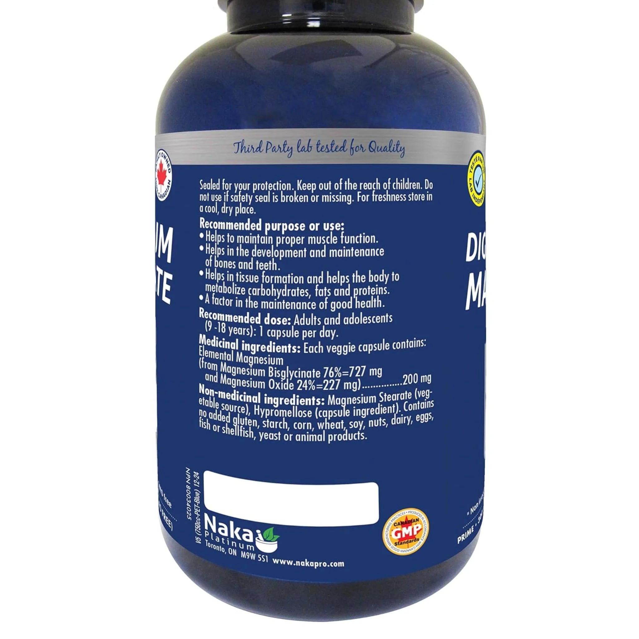 Naka Platinum Magnesium Bisglycinate, 200mg, 300 Vegan Capsules