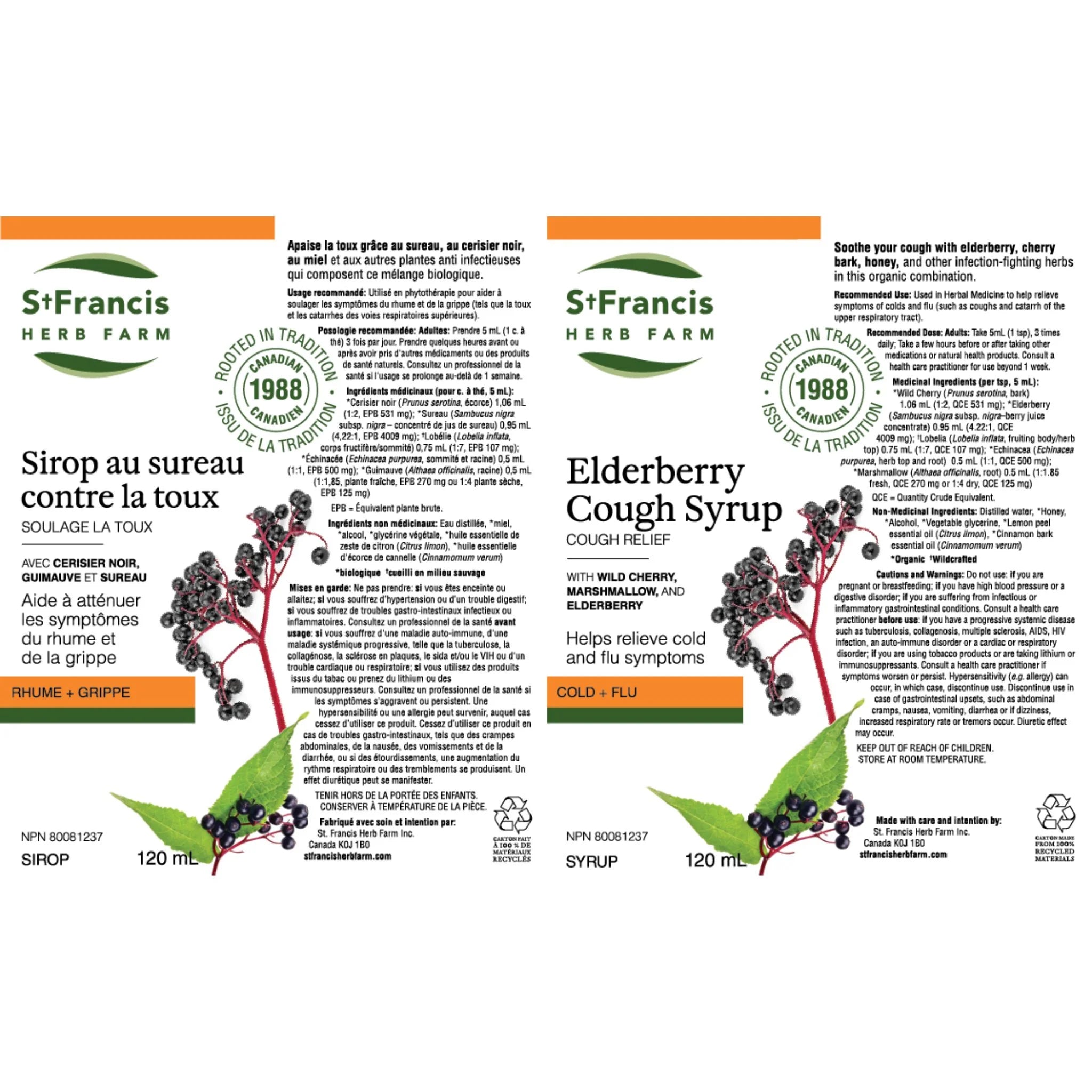 St Francis Herb Farm - STOP IT COLD Elderberry Cough Syrup For Adults - 120ml - Nature's Source Inc
