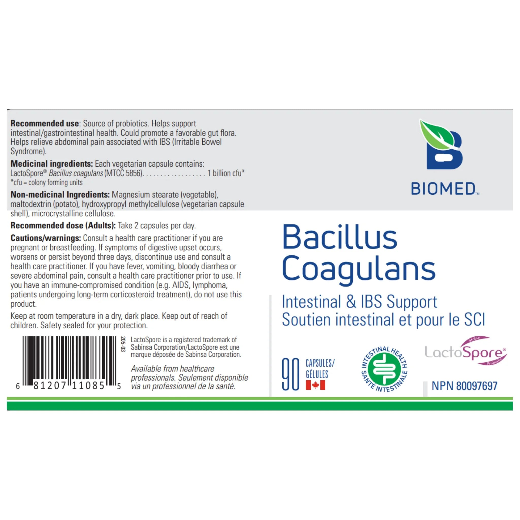 Biomed Bacillus Coagulans (90 Capsules) - Nature's Source Inc