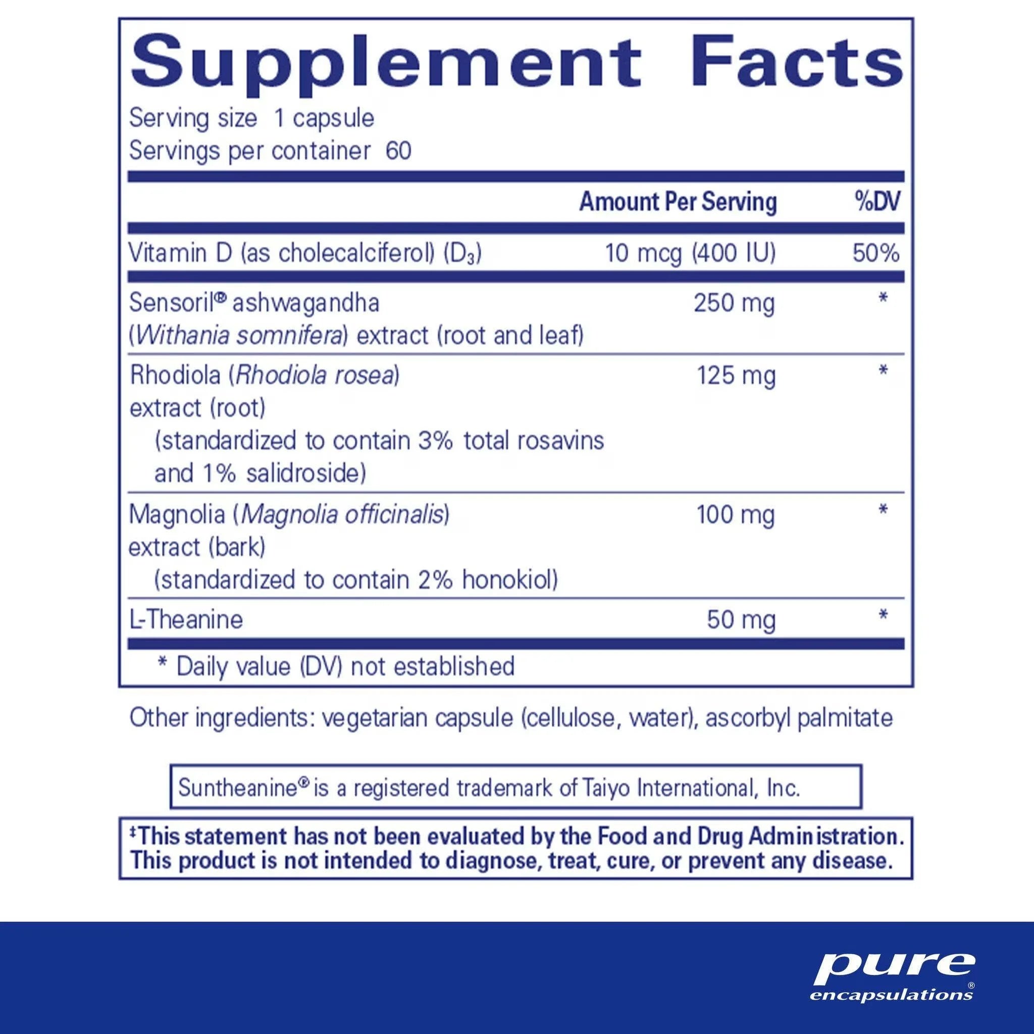 Pure Encapsulations Cortisol Calm 60 Capsules