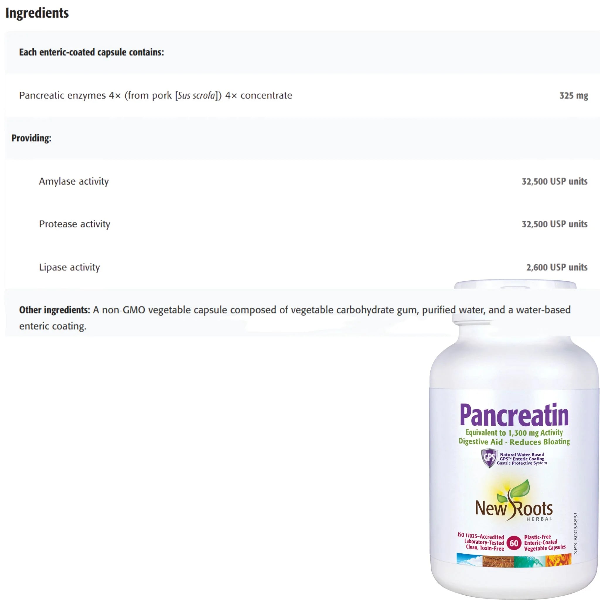 New Roots Pancreatin 60 Capsules