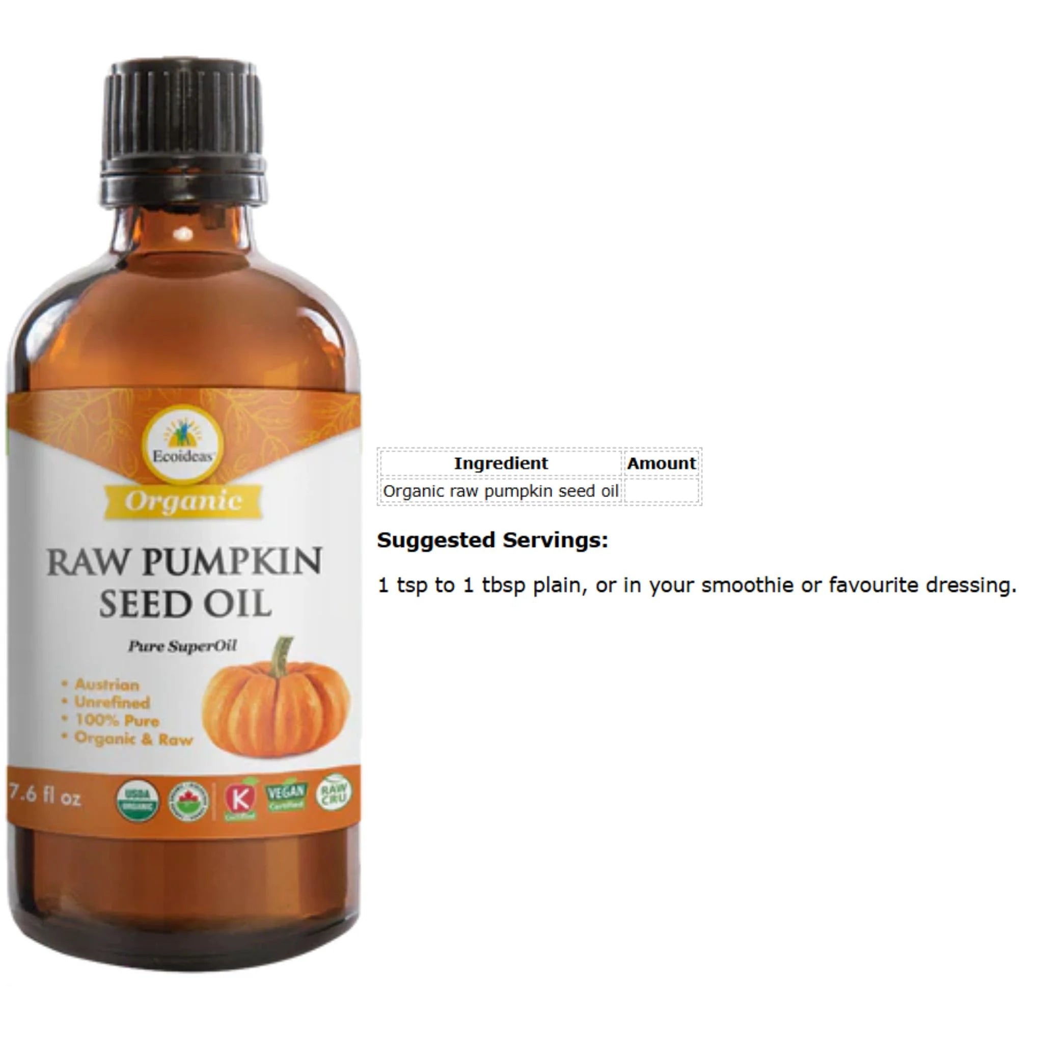 Ecoideas Organic Raw Pumpkin Seed Oil 225ml