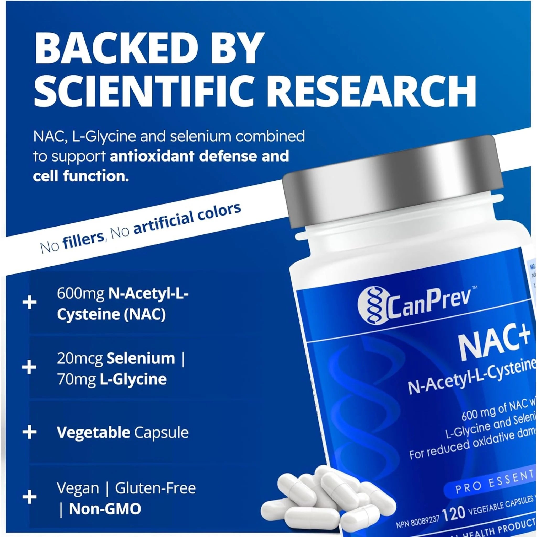 CanPrev NAC+ (N Acetyl L Cysteine) Antioxidant, 120 Vegan Capsules - Nature's Source Inc