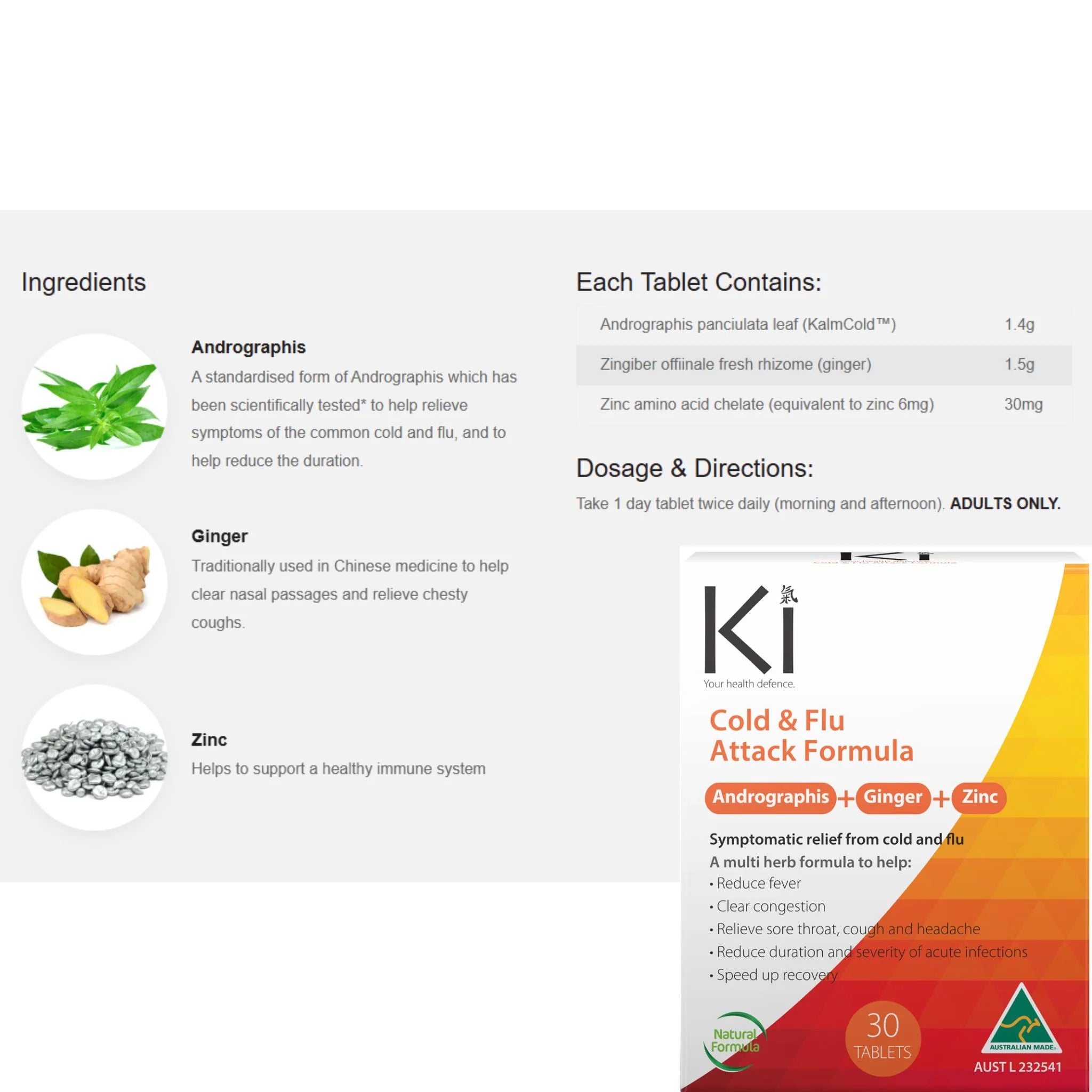 Ki Cold & Flu Attack Formula 30 Tablets