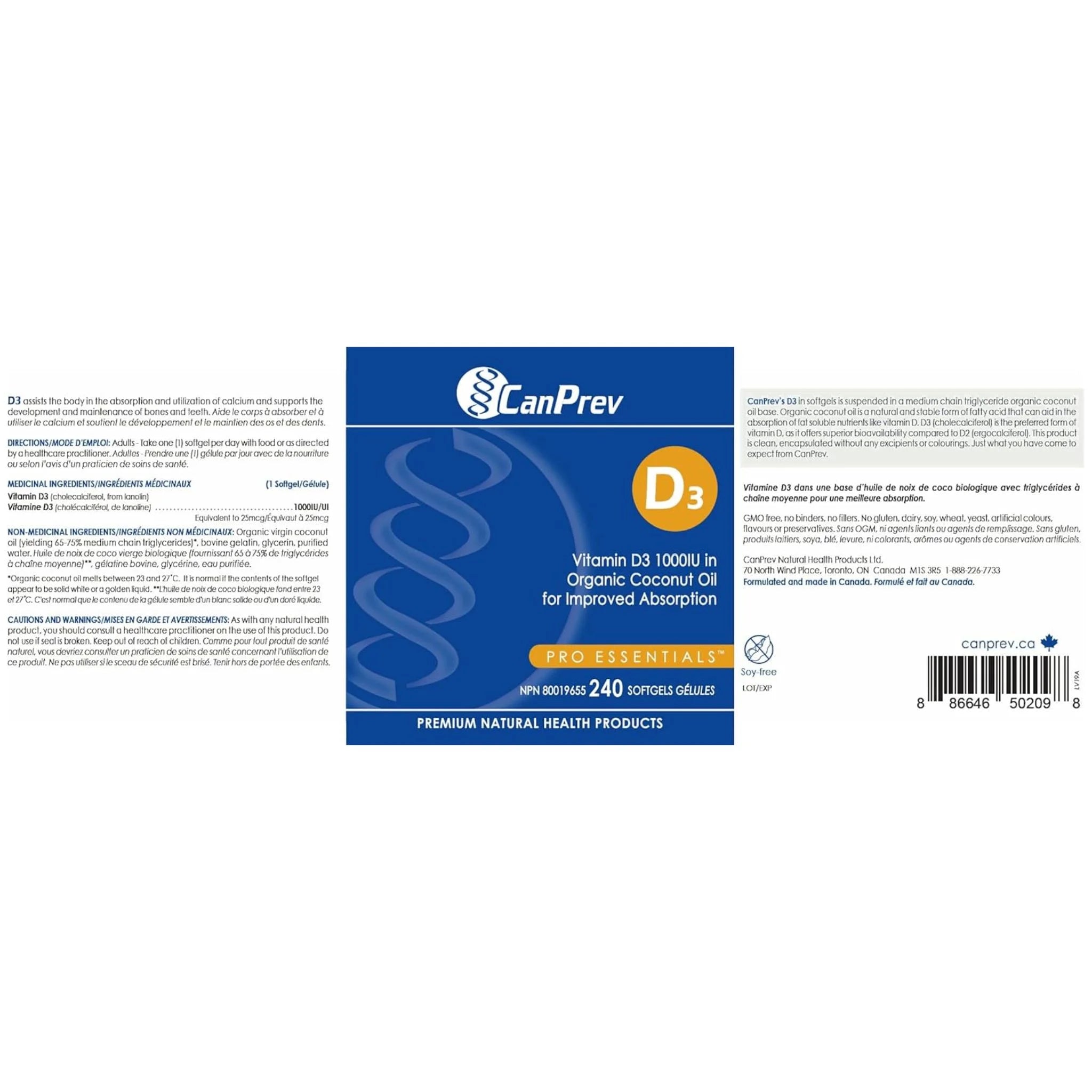 CanPrev Vitamin D3, 1000 IU, 240 Softgels - Nature's Source Inc