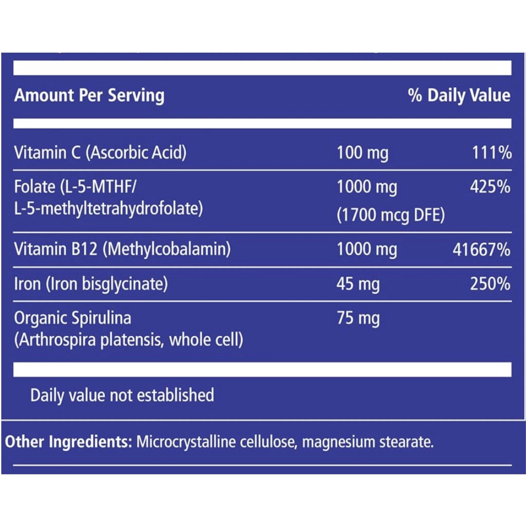 Vitality Power Iron + Organic Spirulina 120ct - Nature's Source Inc