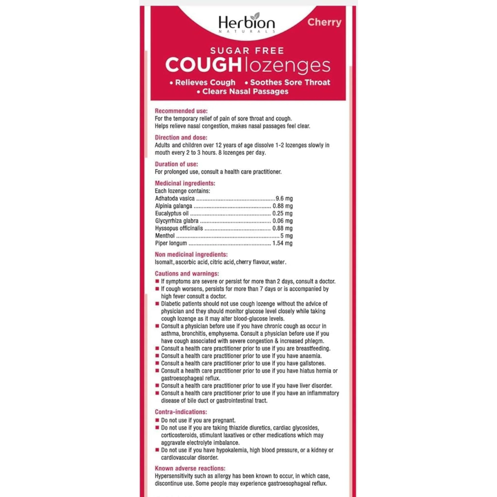 Herbion Sugar-Free Cherry Cough Lozenges - 25 Lozenges