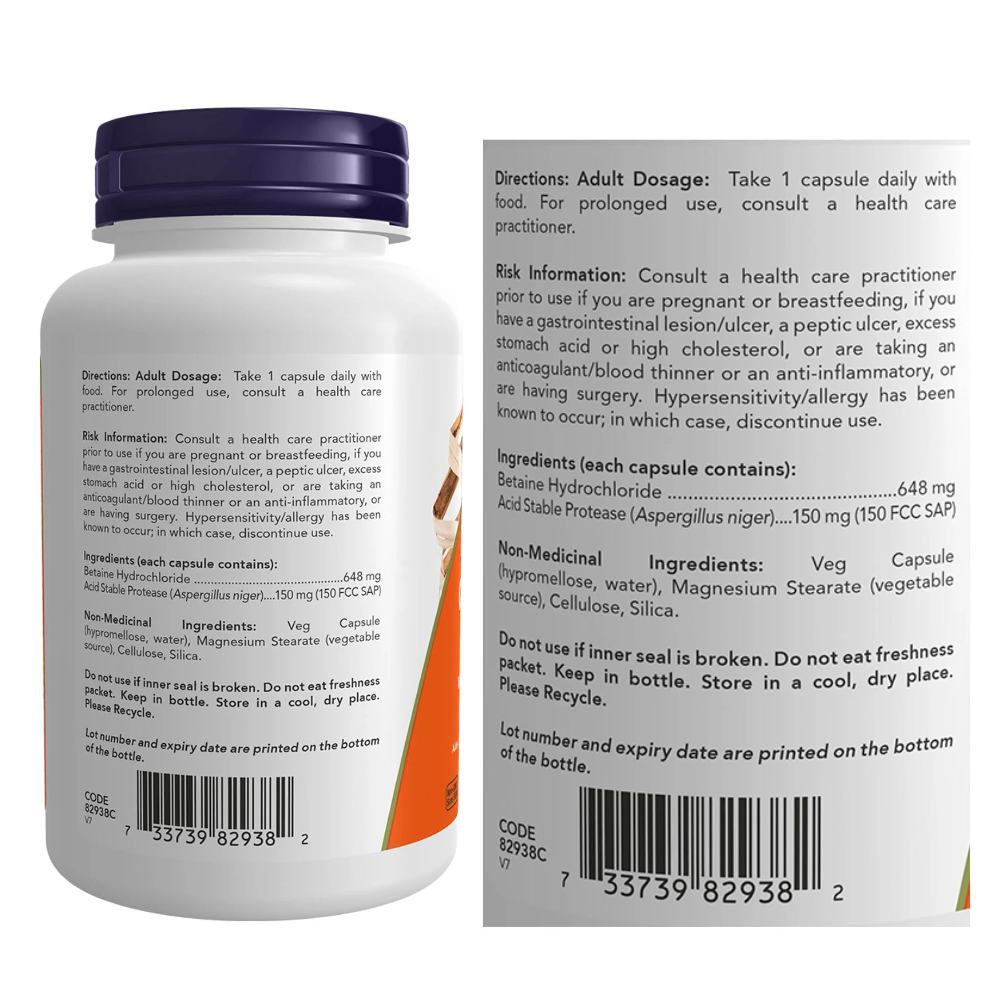 Now Betaine HCL Chlorhydrate - 120 Veg Capsules