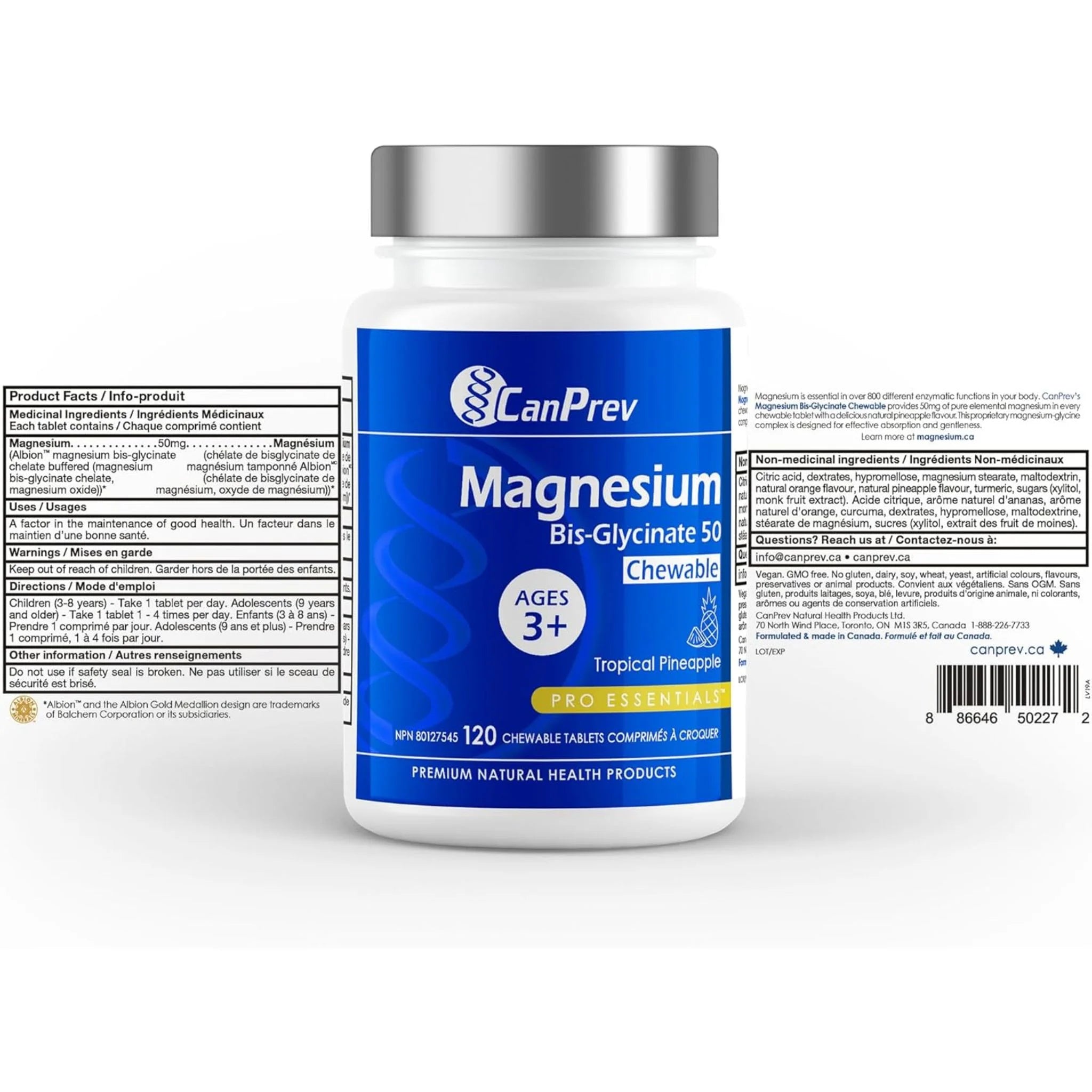 CanPrev Magnesium Bis-Glycinate 50 Tropical Pineapple 120 Chewable Tablets