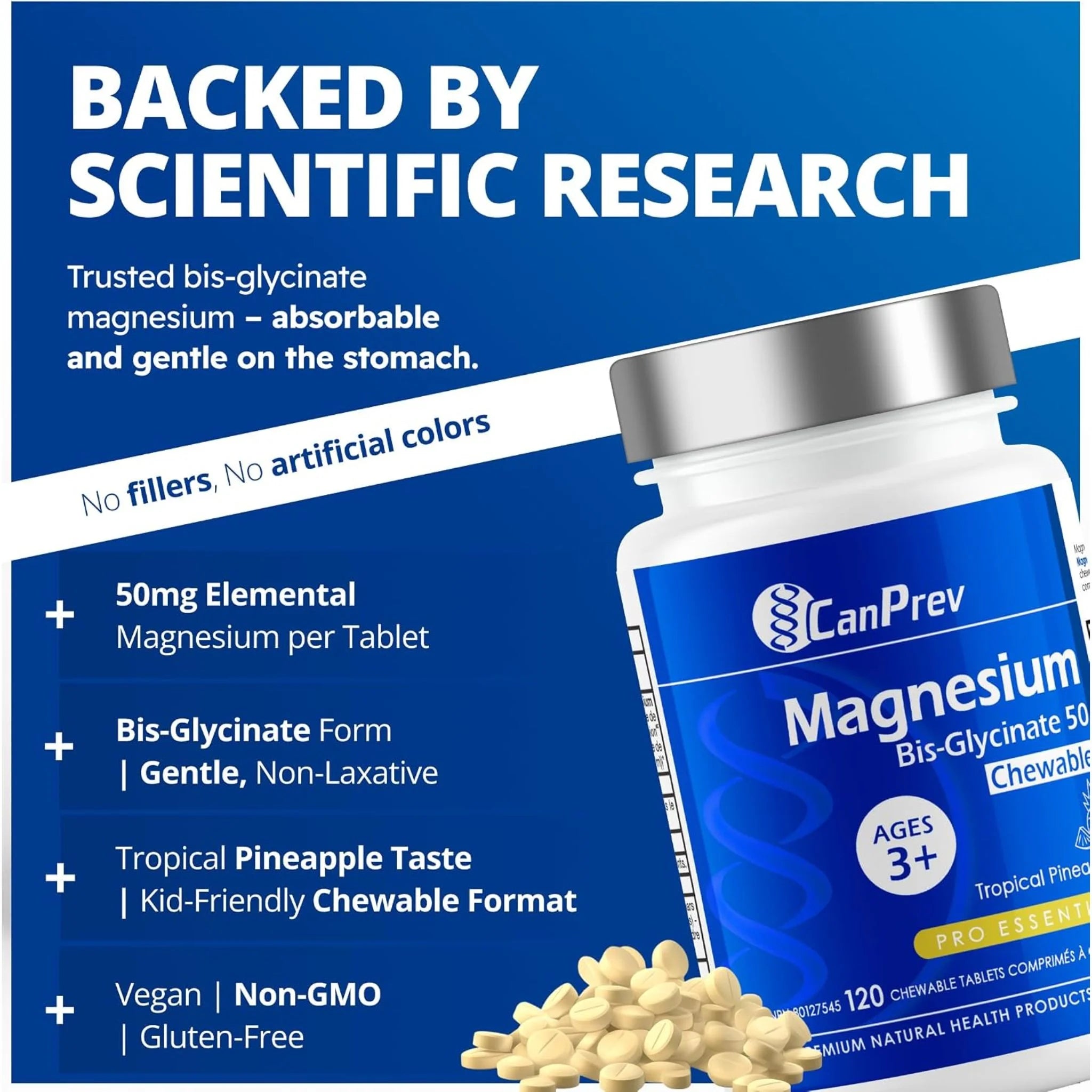 CanPrev Magnesium Bis-Glycinate 50 Tropical Pineapple 120 Chewable Tablets