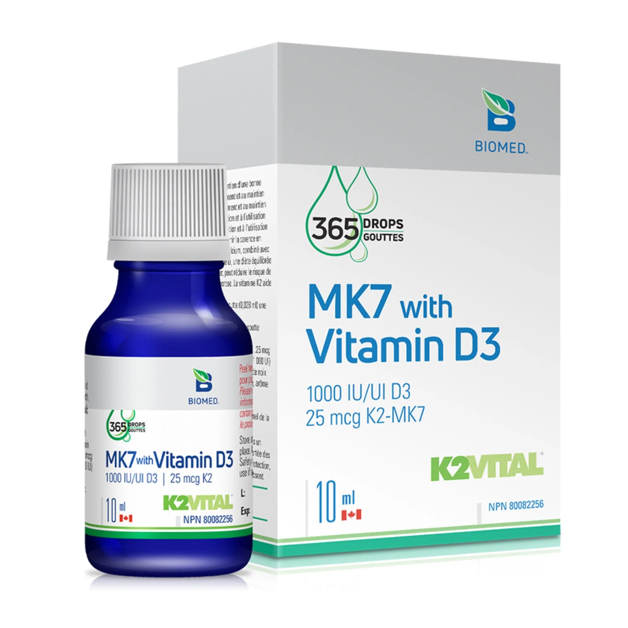 Biomed Mk7 With Vitamin D3 10ml - Maintain Healthy Bones and Teeth, Reducing Risk of Osteoporosis, Enhance Calcium Absorption in Bones - Nature's Source Inc