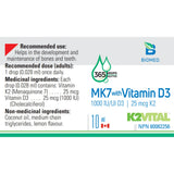 Biomed Mk7 With Vitamin D3 10ml - Maintain Healthy Bones and Teeth, Reducing Risk of Osteoporosis, Enhance Calcium Absorption in Bones - Nature's Source Inc