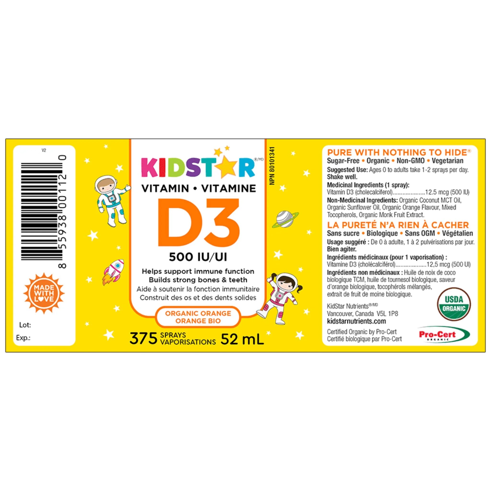 KidStar Vitamin D3 Spray Orange 52ml