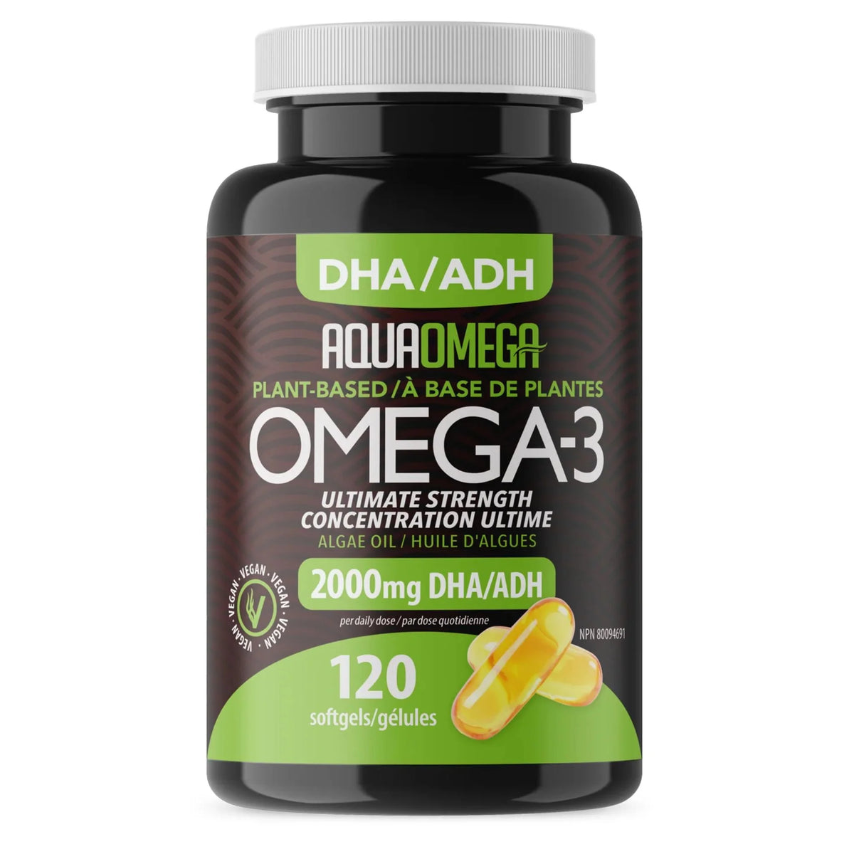 AquaOmega Plant-Based High DHA Omega-3, 120 Softgels