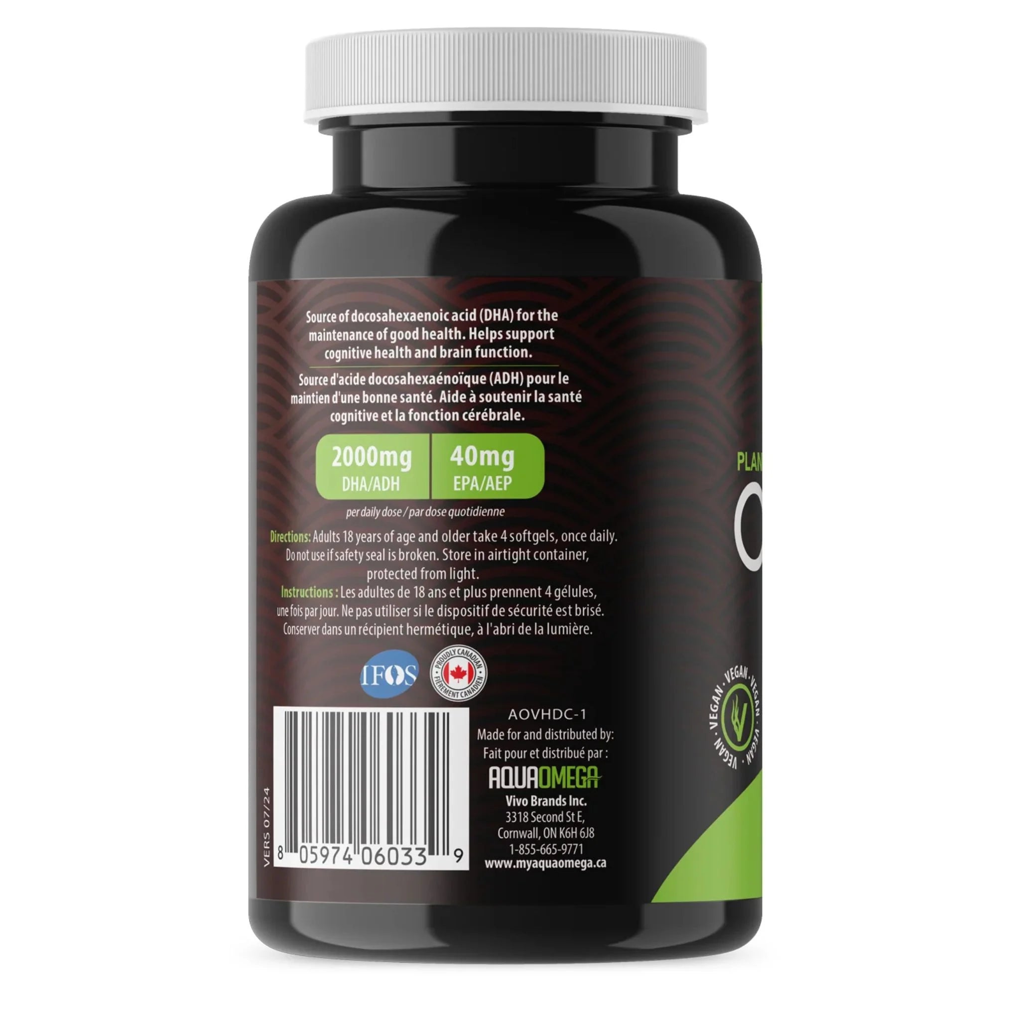AquaOmega Plant-Based High DHA Omega-3, 120 Softgels