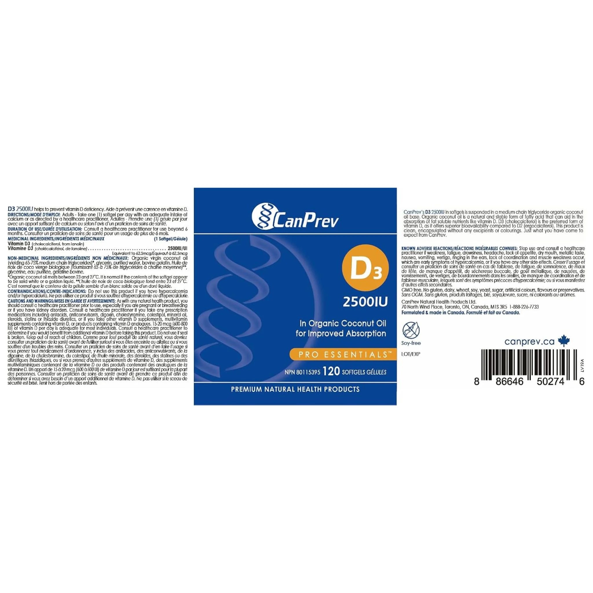 CanPrev Vitamin D3, 2500 IU, 120 Softgels