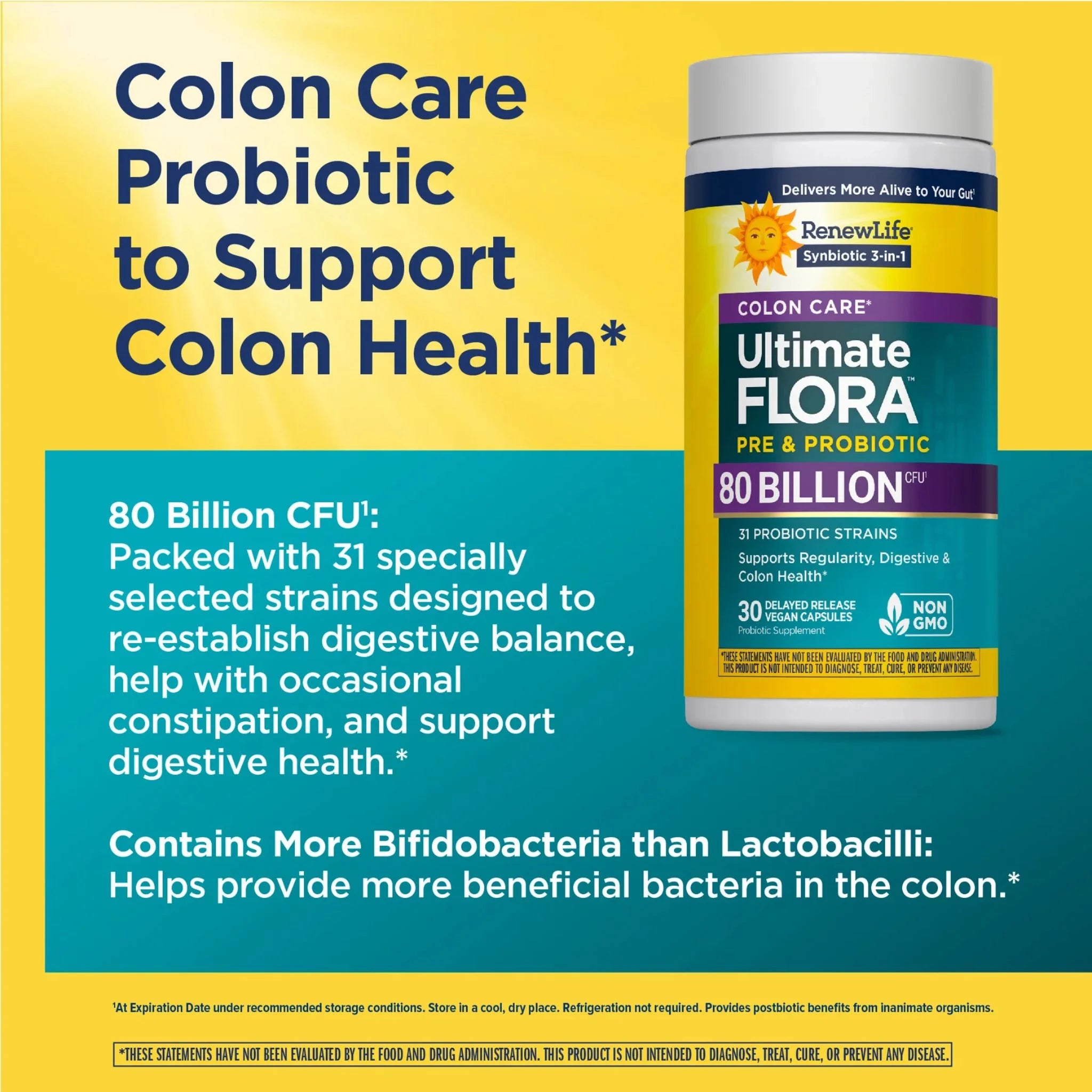 Renew Life Ultimate Flora Colon Care 80 Billion 30 Veg - Caps - Nature's Source Inc