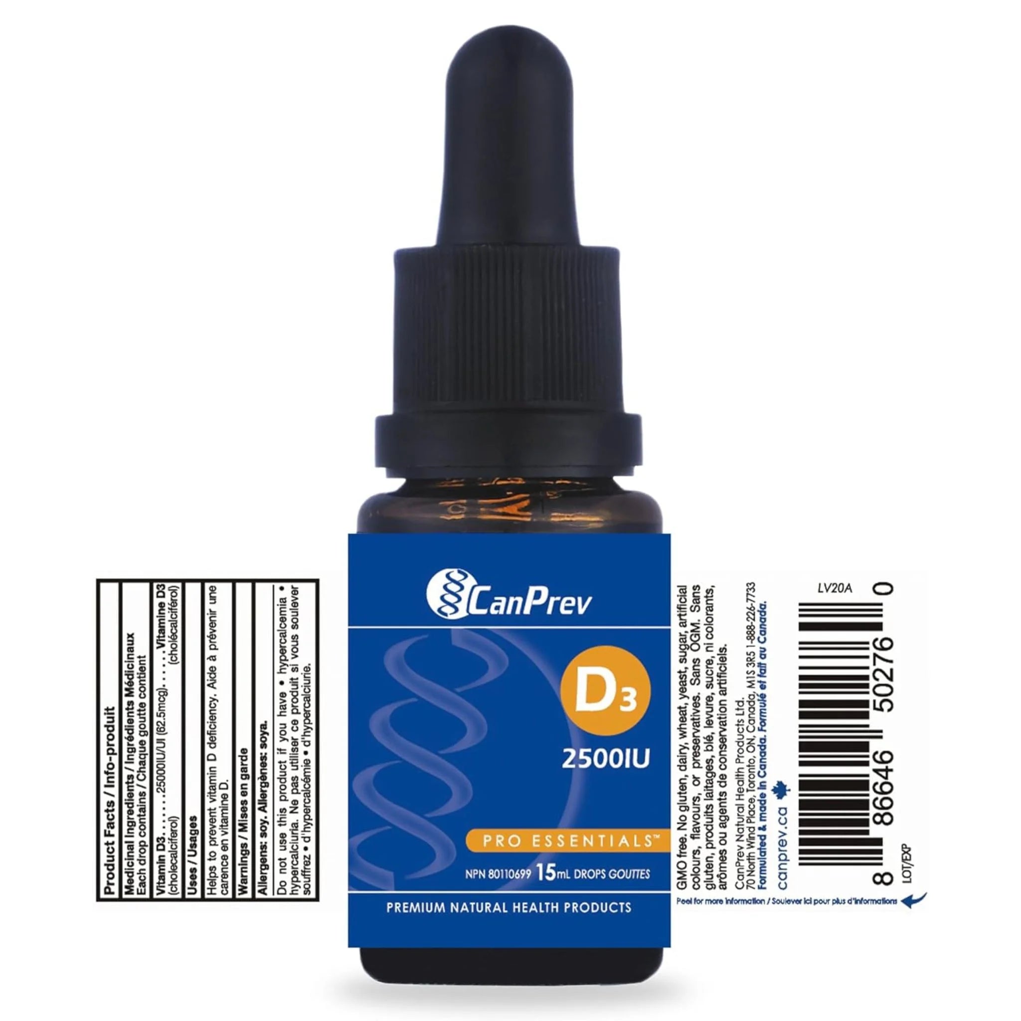 CanPrev Vitamin D3 2500 IU 15ml Liquid Drops - Nature's Source Inc