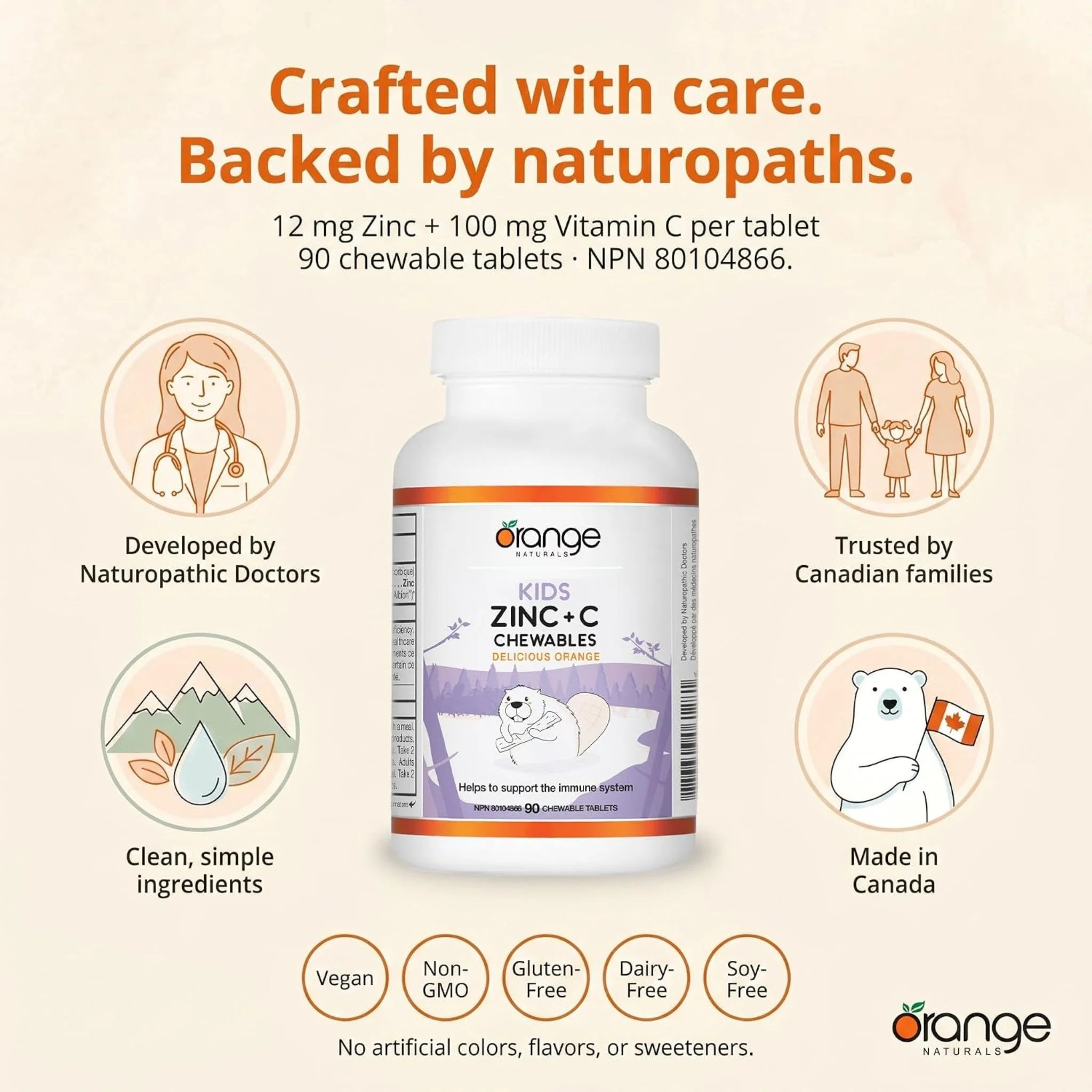 Orange Naturals Kids Zinc + C Chewables 90t