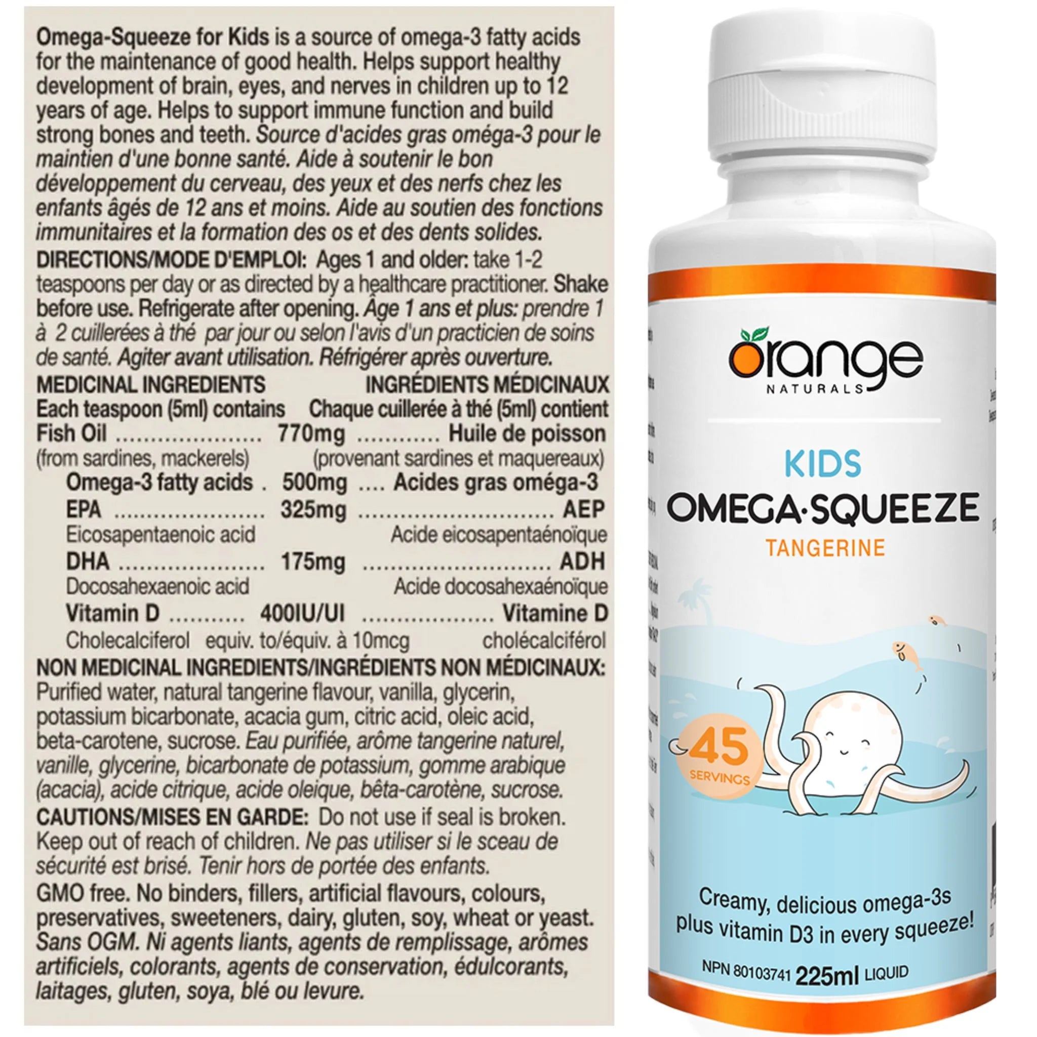 Orange Naturals Kids Omega Squeeze Tangerine 225ml