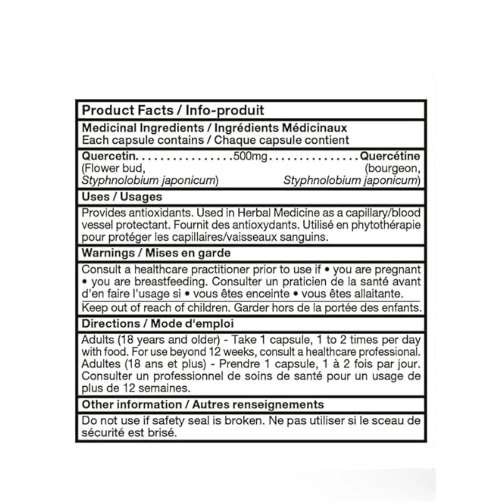 CanPrev Quercetin 500mg 120 capsules - Nature's Source Inc
