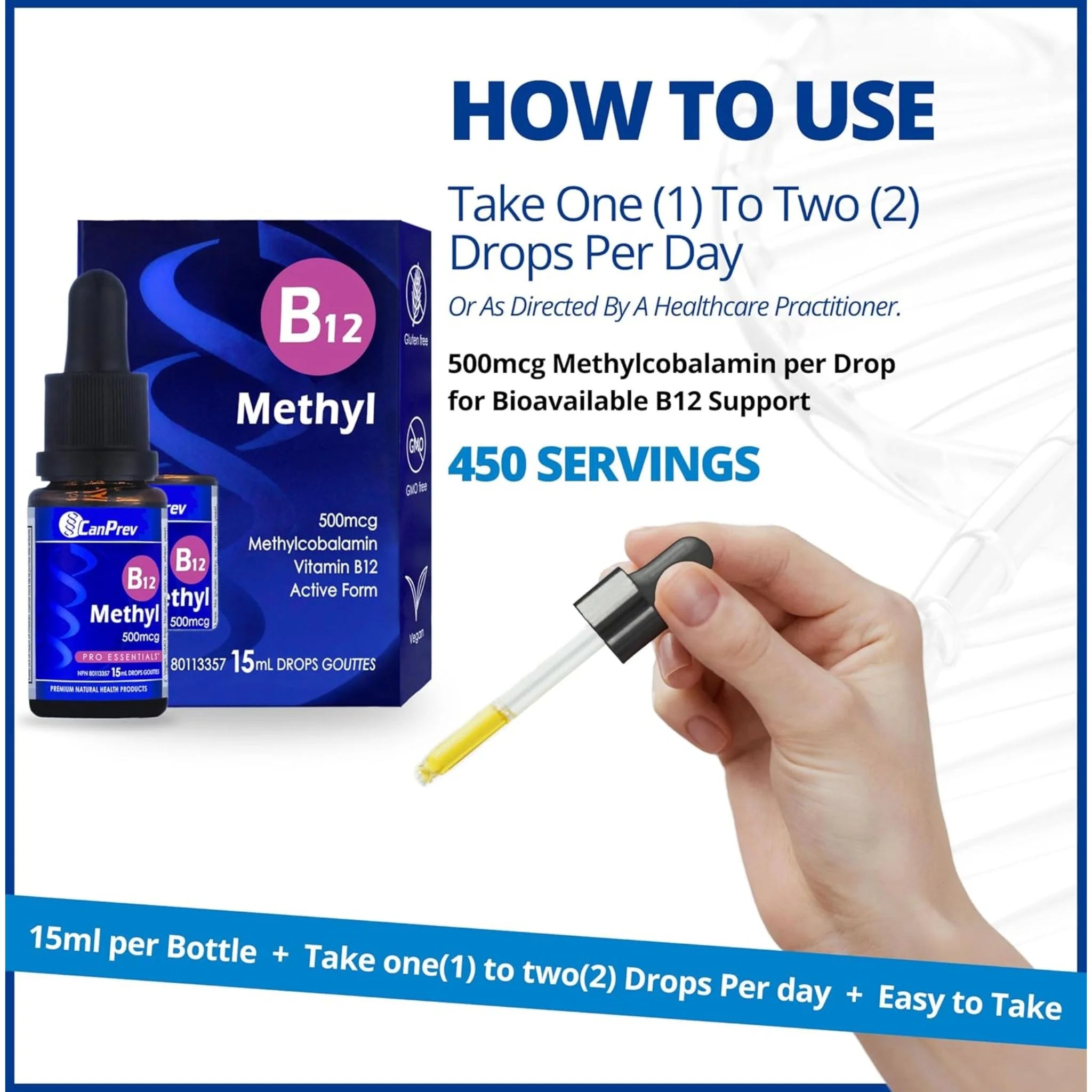 CanPrev B12 Methyl Drops 500mcg, 15ml