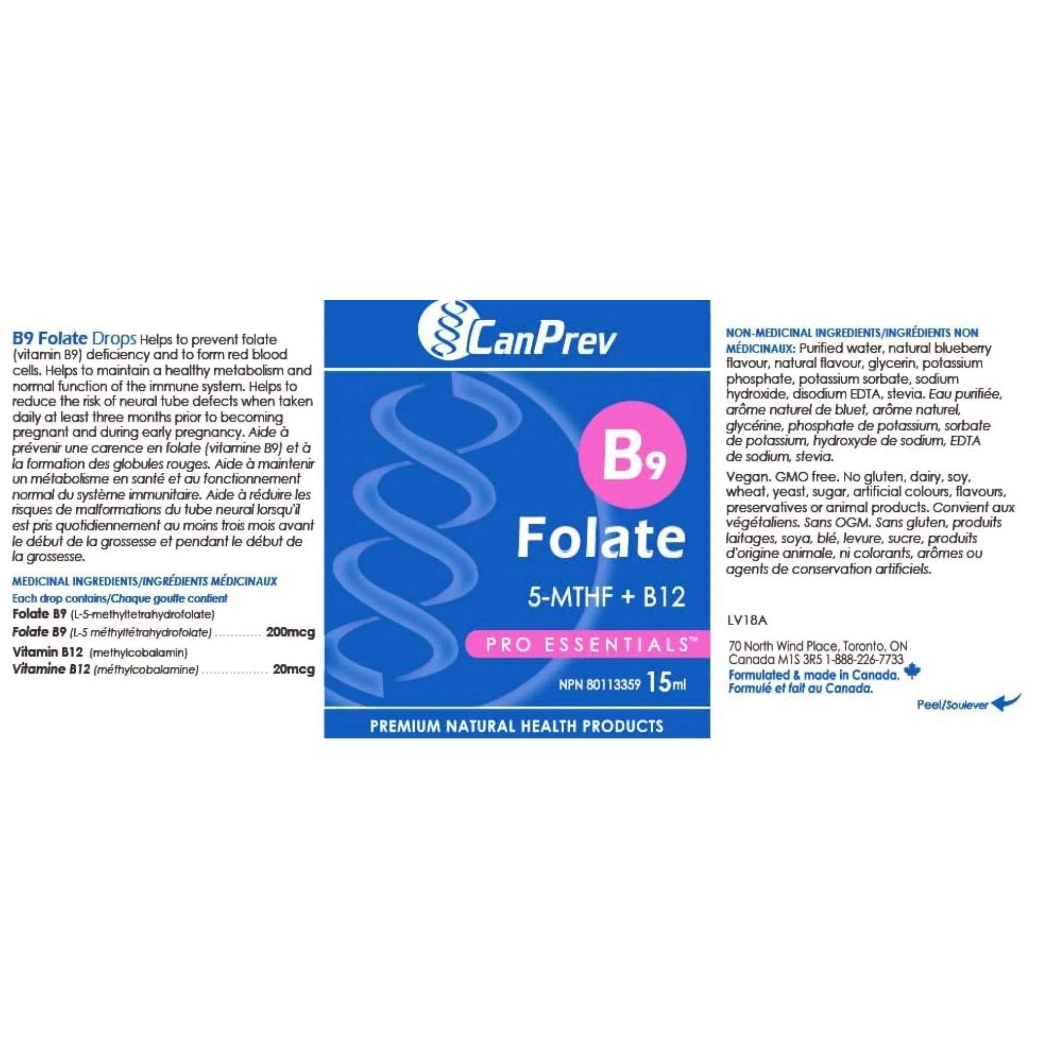 CanPrev B9 Folate 200mcg 15ml - Nature's Source Inc