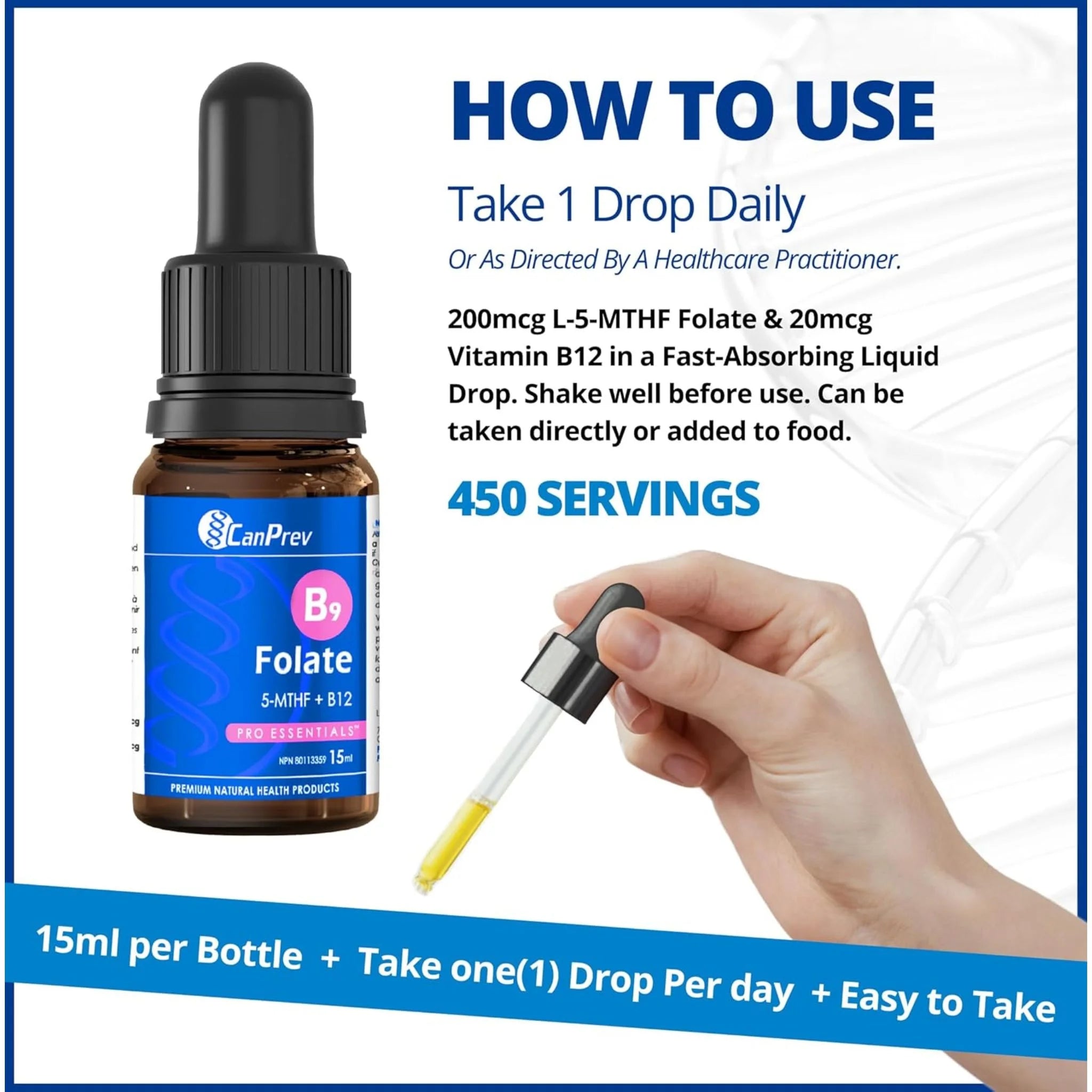 CanPrev B9 Folate 200mcg 15ml - Nature's Source Inc