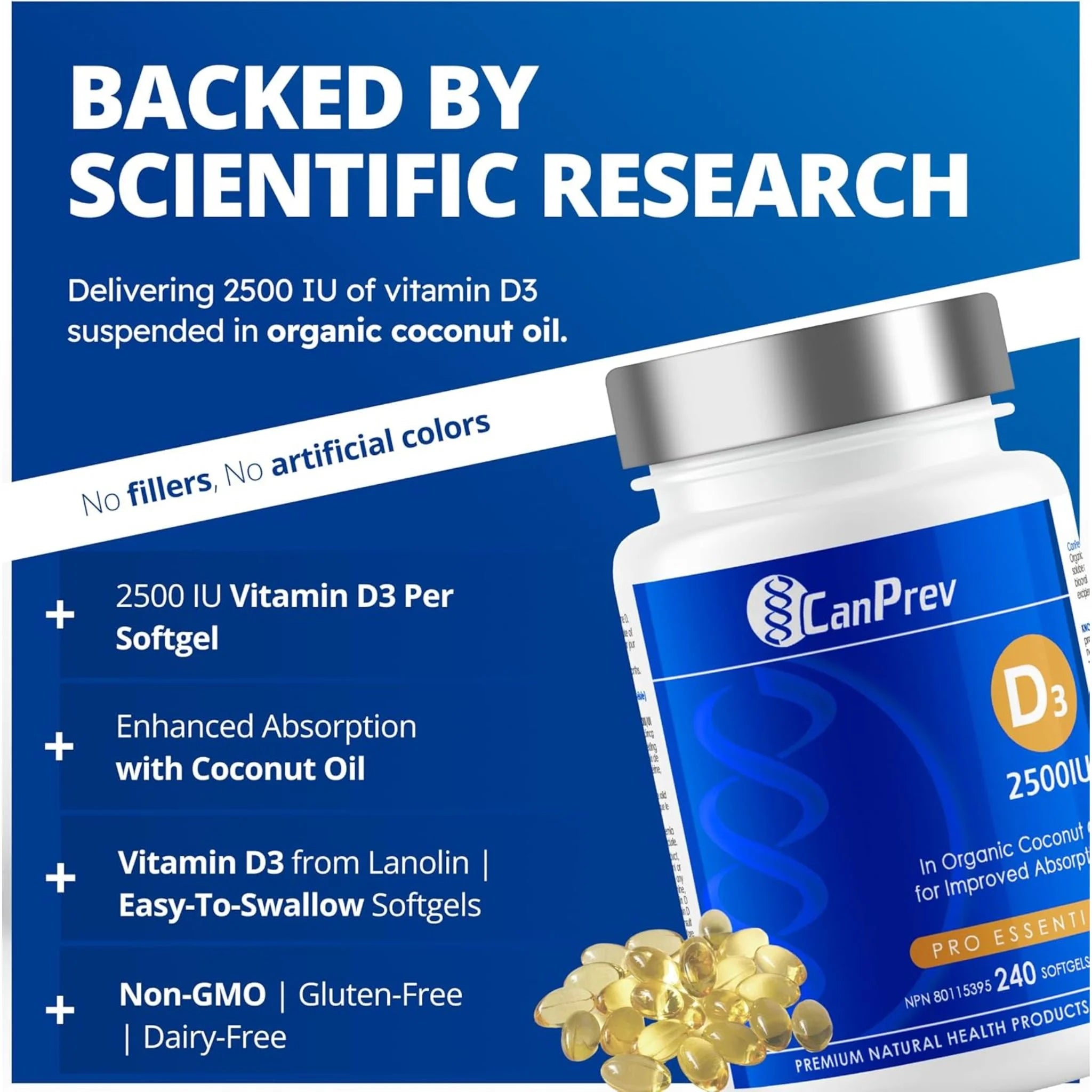 CanPrev Vitamin D3 2500 IU 240 Softgels - Nature's Source Inc