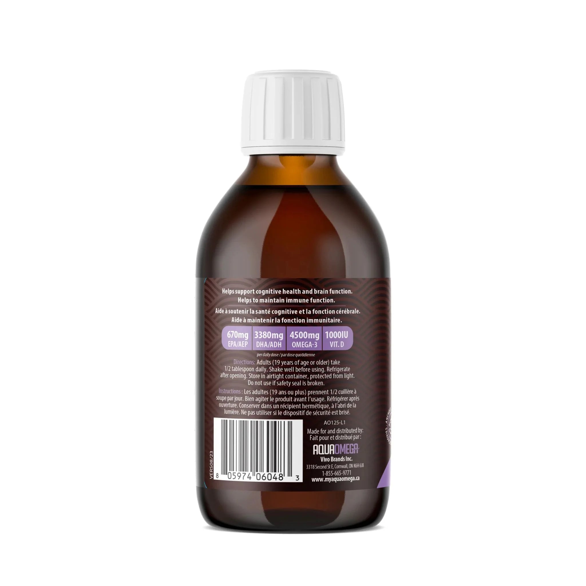 AquaOmega High DHA Lemon 450ml - Nature's Source Inc