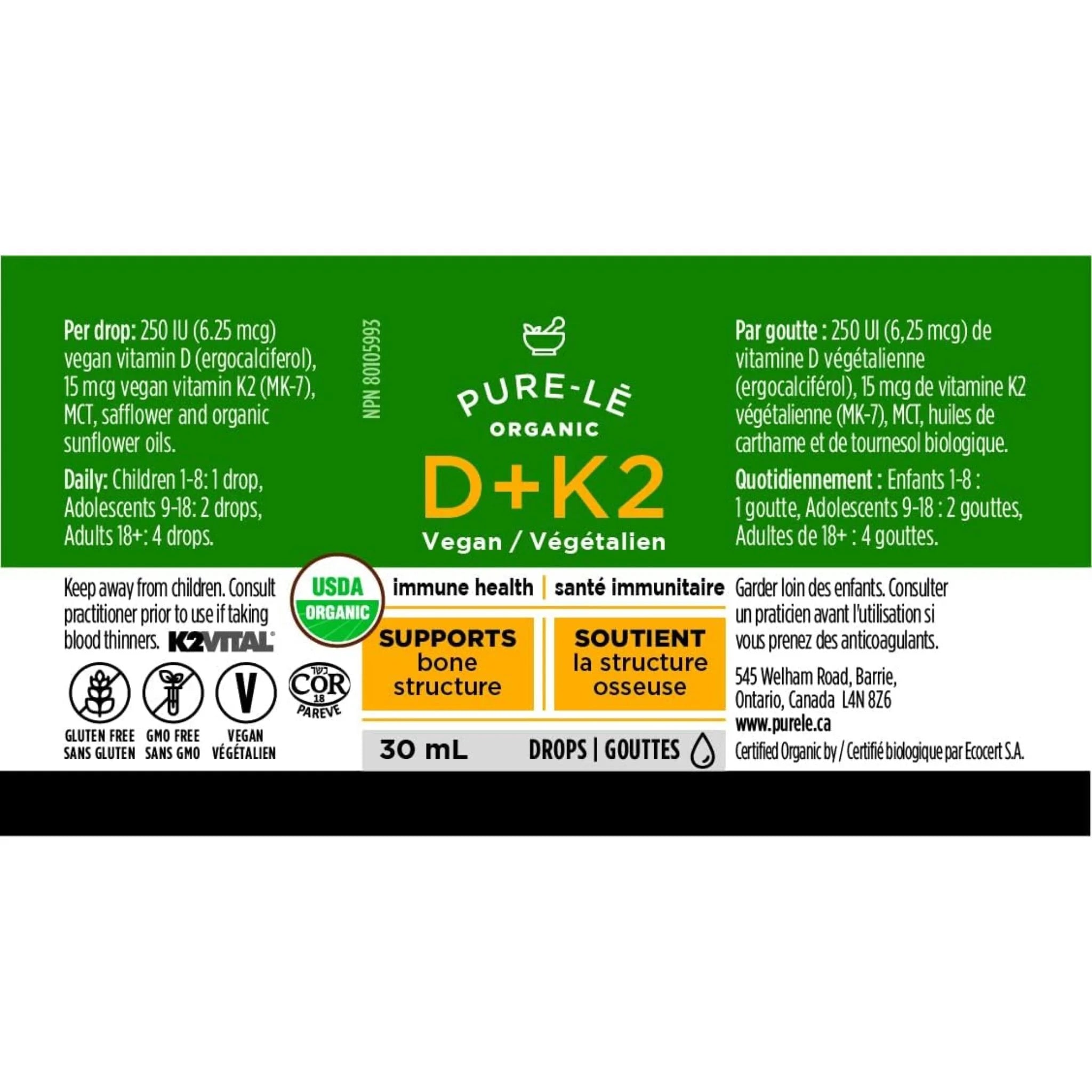 Pure-Le Organic Vitamin D + K2 Vegan 30ml