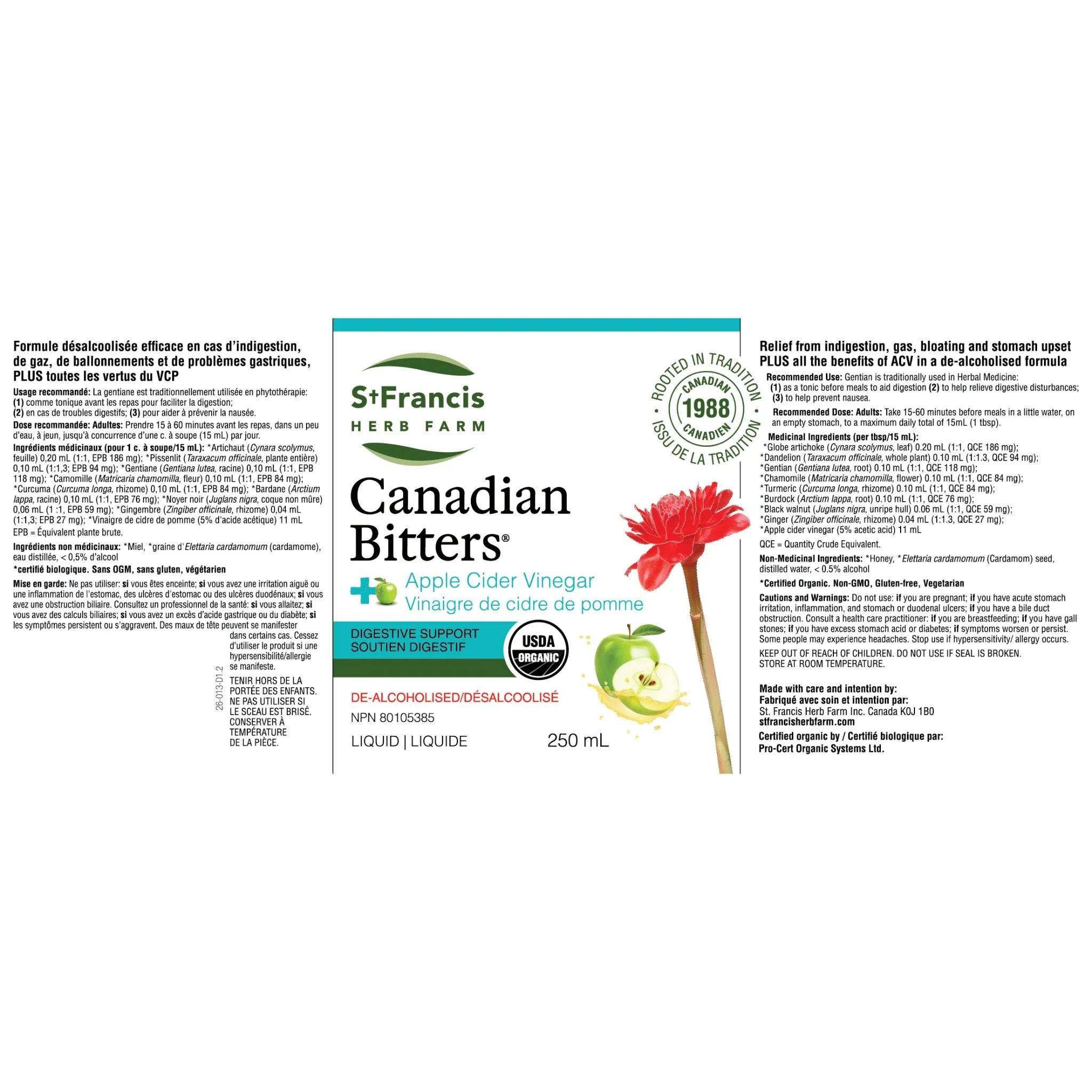 St. Francis Canadian Bitters + Apple Cider Vinegar 250ml - Nature's Source Inc