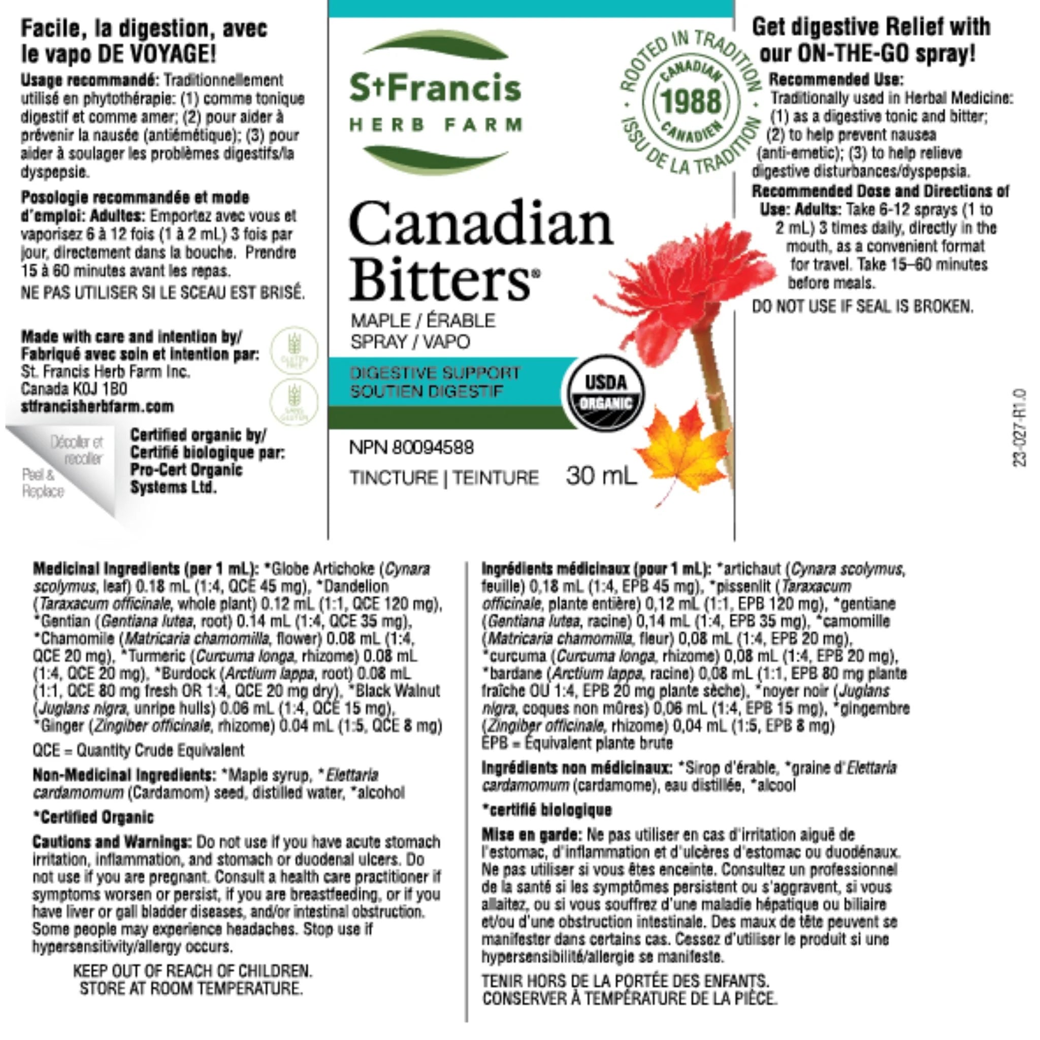 St. Francis Canadian Bitters Maple Spray 30ml - Nature's Source Inc