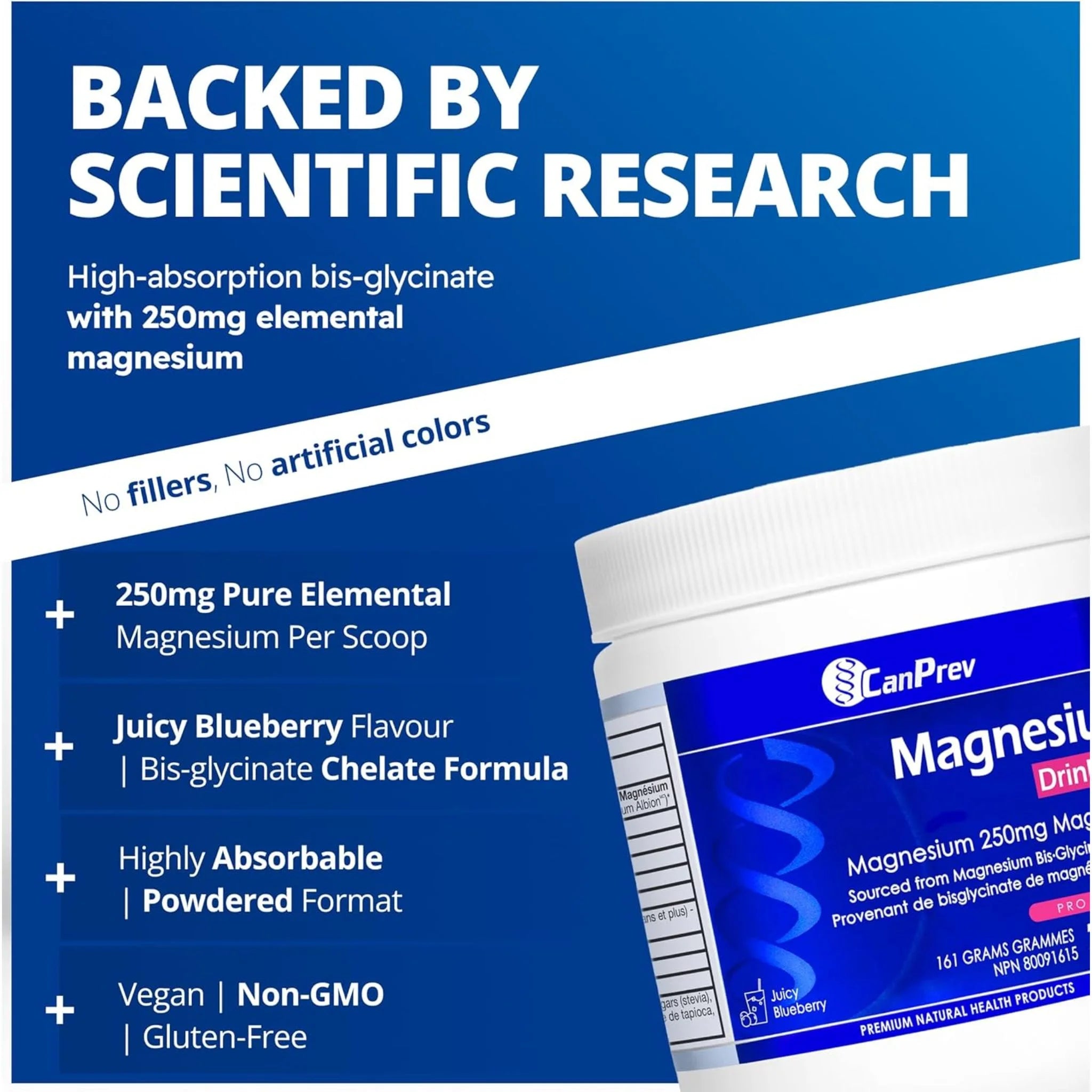 CanPrev Magnesium Bis-Glycinate 250 Juicy Blueberry 161g