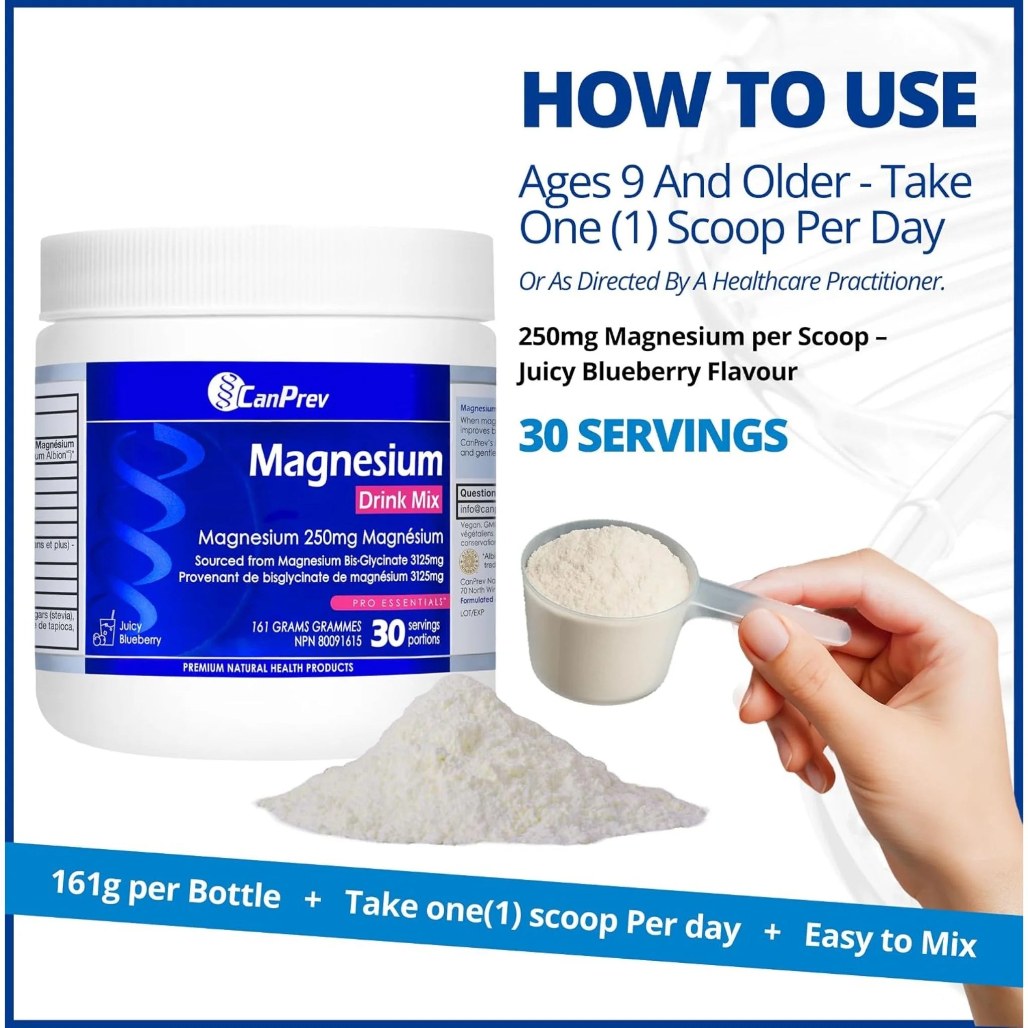 CanPrev Magnesium Bis-Glycinate 250 Juicy Blueberry 161g
