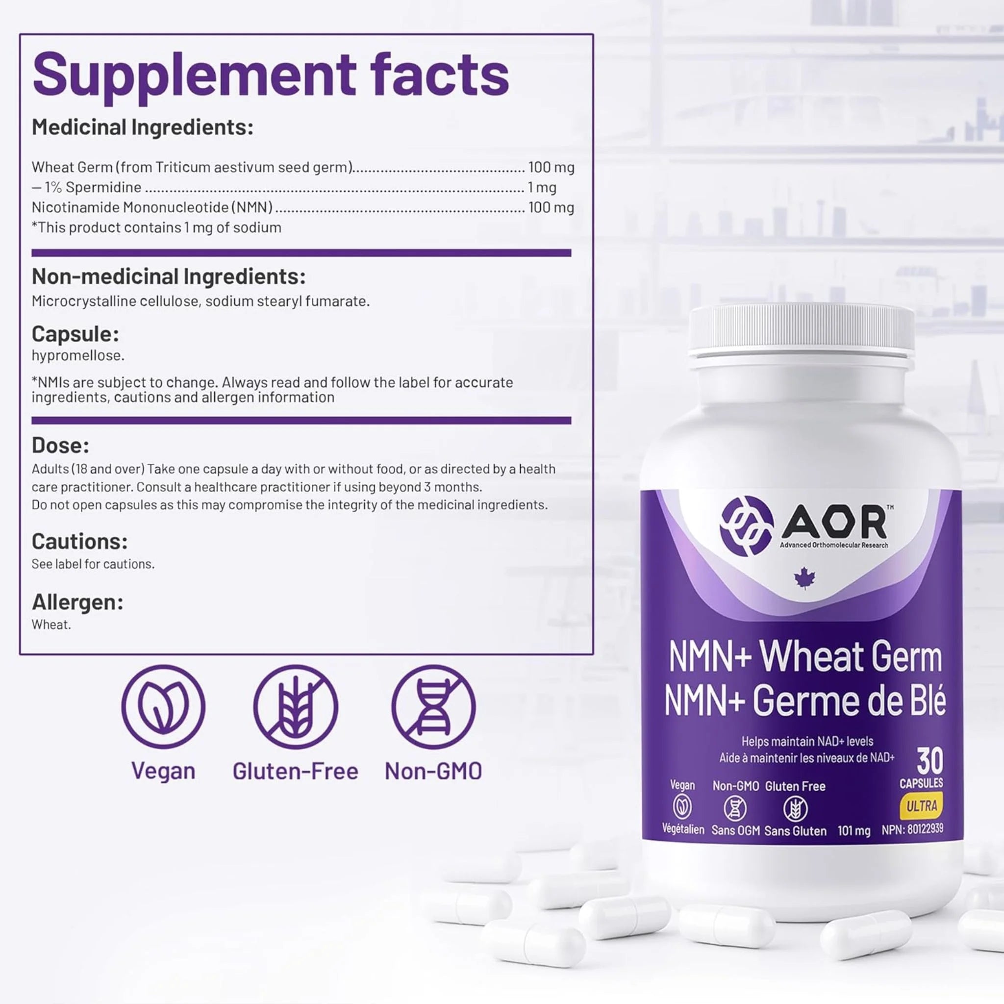 AOR NMN + Wheat Germ 30 Capsules