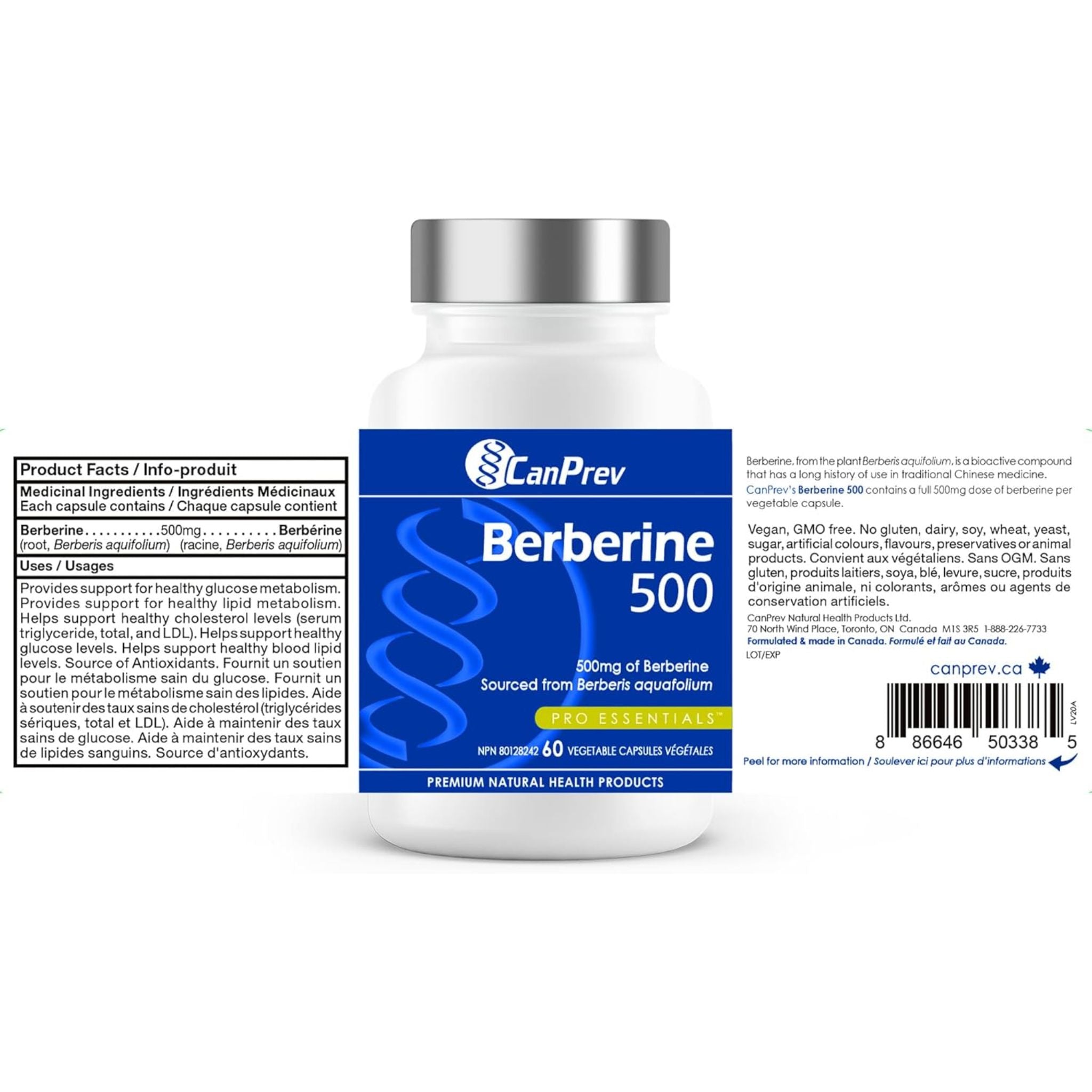 CanPrev Berberine 500mg 60 Vegan Capsules - Nature's Source Inc