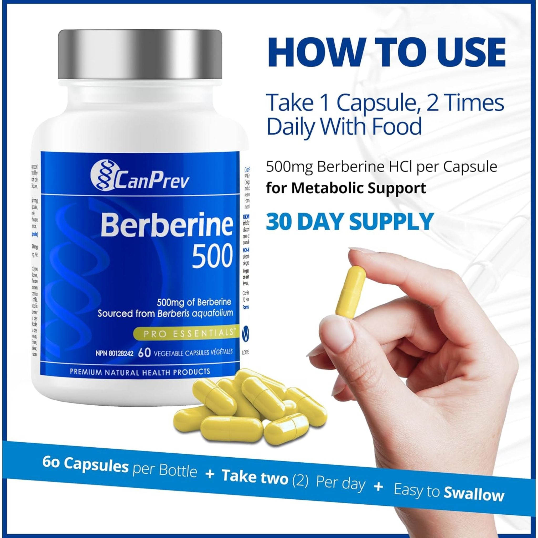 CanPrev Berberine 500mg 60 Vegan Capsules - Nature's Source Inc
