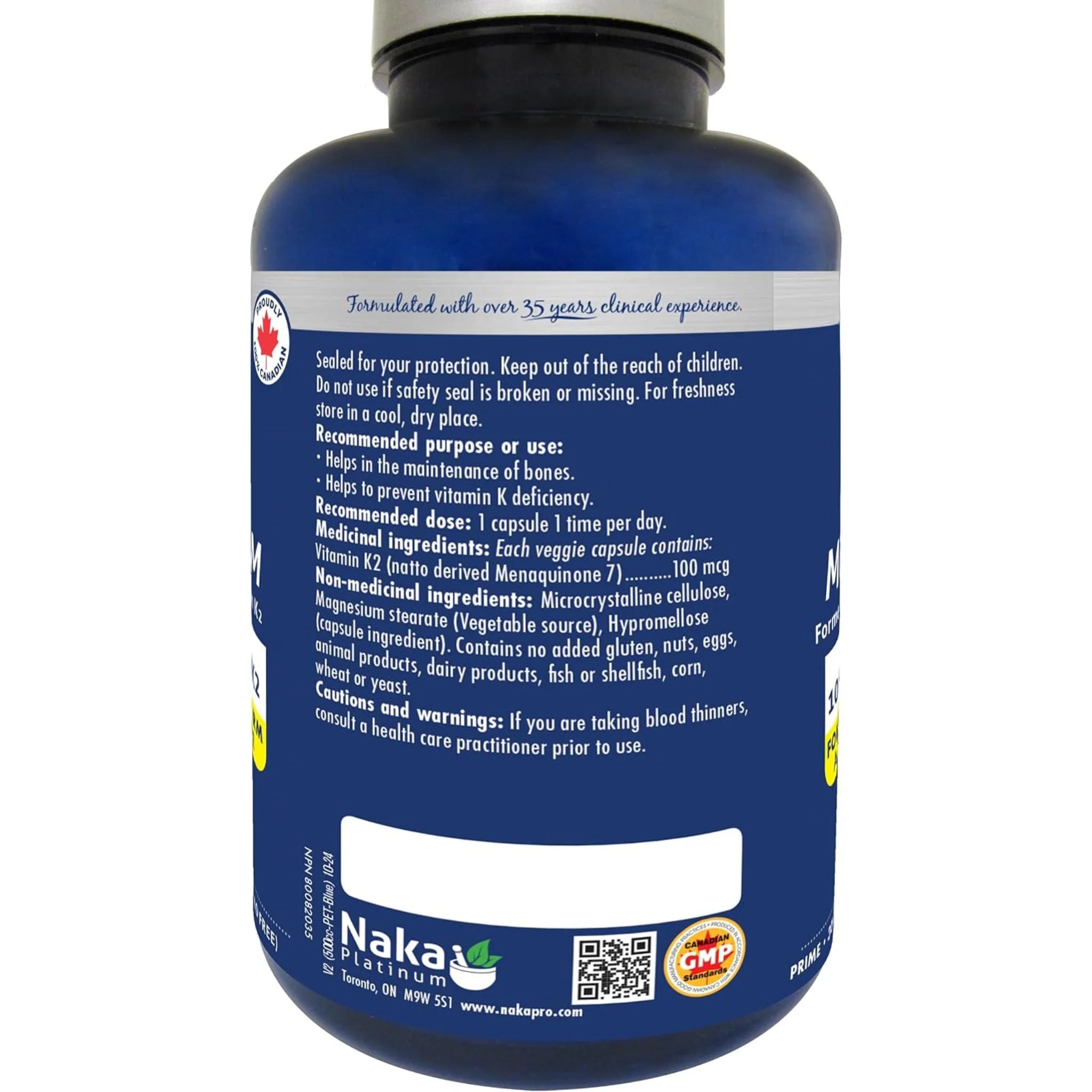 Naka Platinum Vitamin K2 Mk 7 100mcg 300 Vegan Capsules